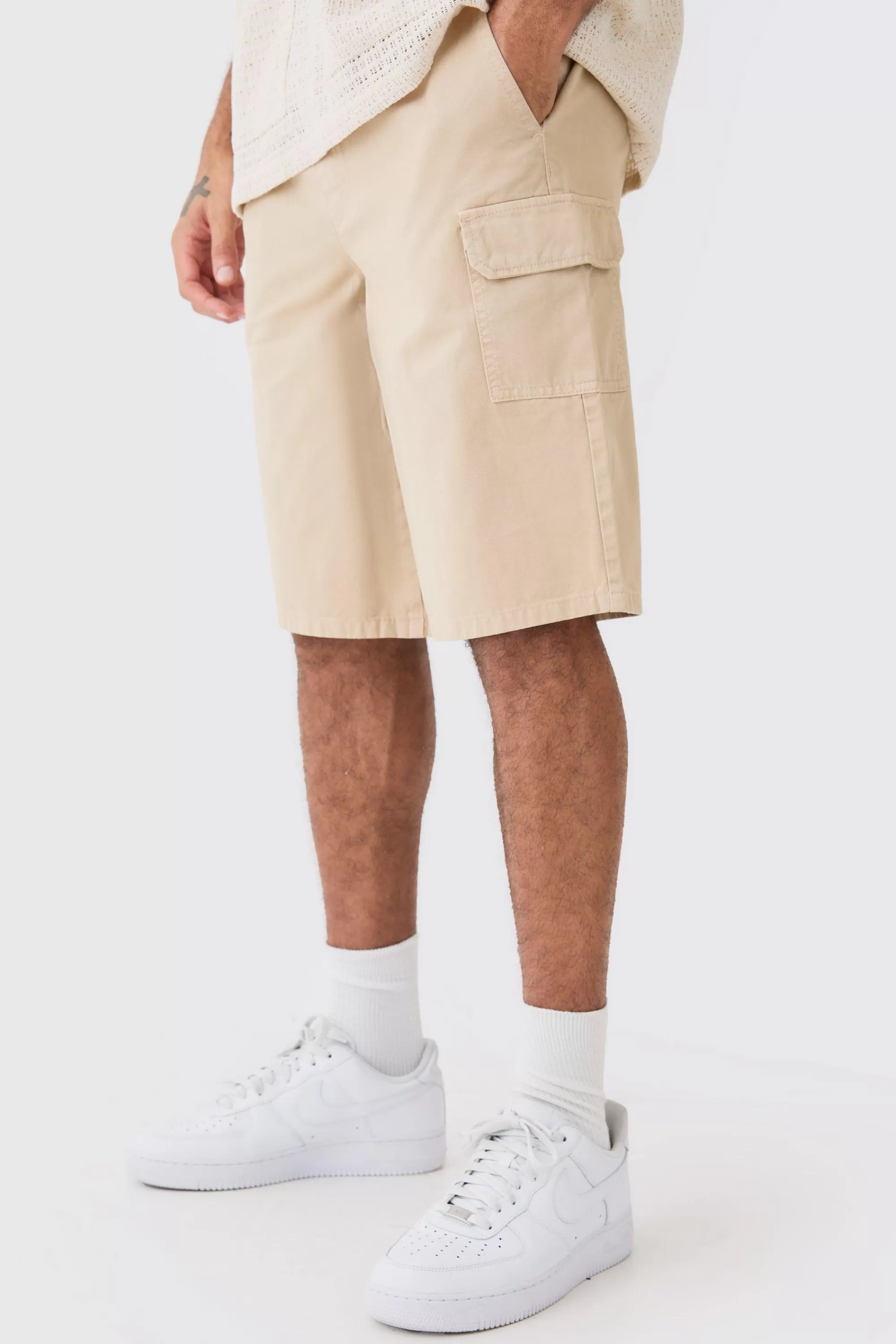 boohooMAN Longer Length Relaxed Fit Elasticated Waist Cargo Shorts | UK