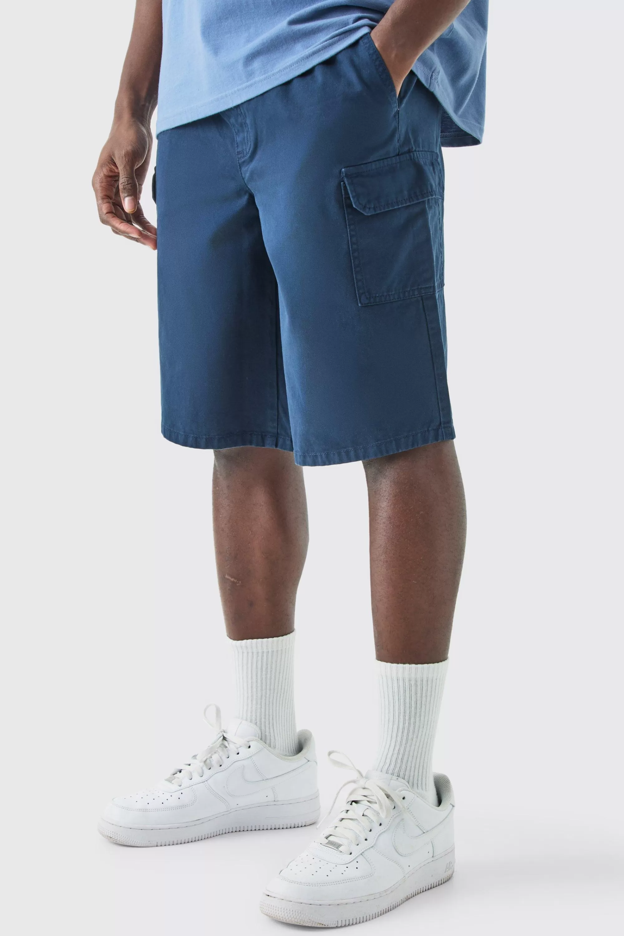 boohooMAN Longer Length Relaxed Fit Elasticated Waist Cargo Shorts | UK