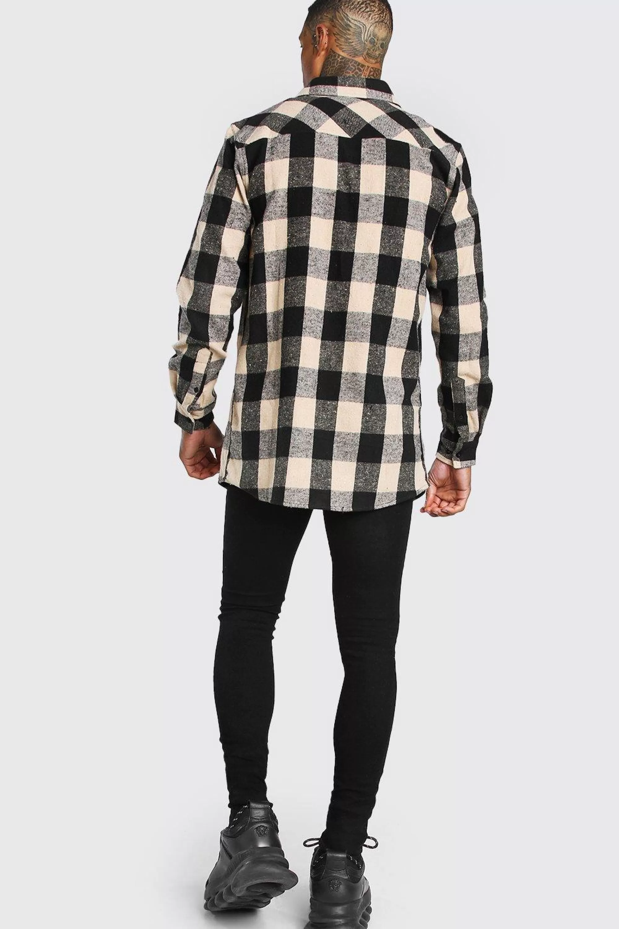 boohooMAN Longline Check Shirt | UK