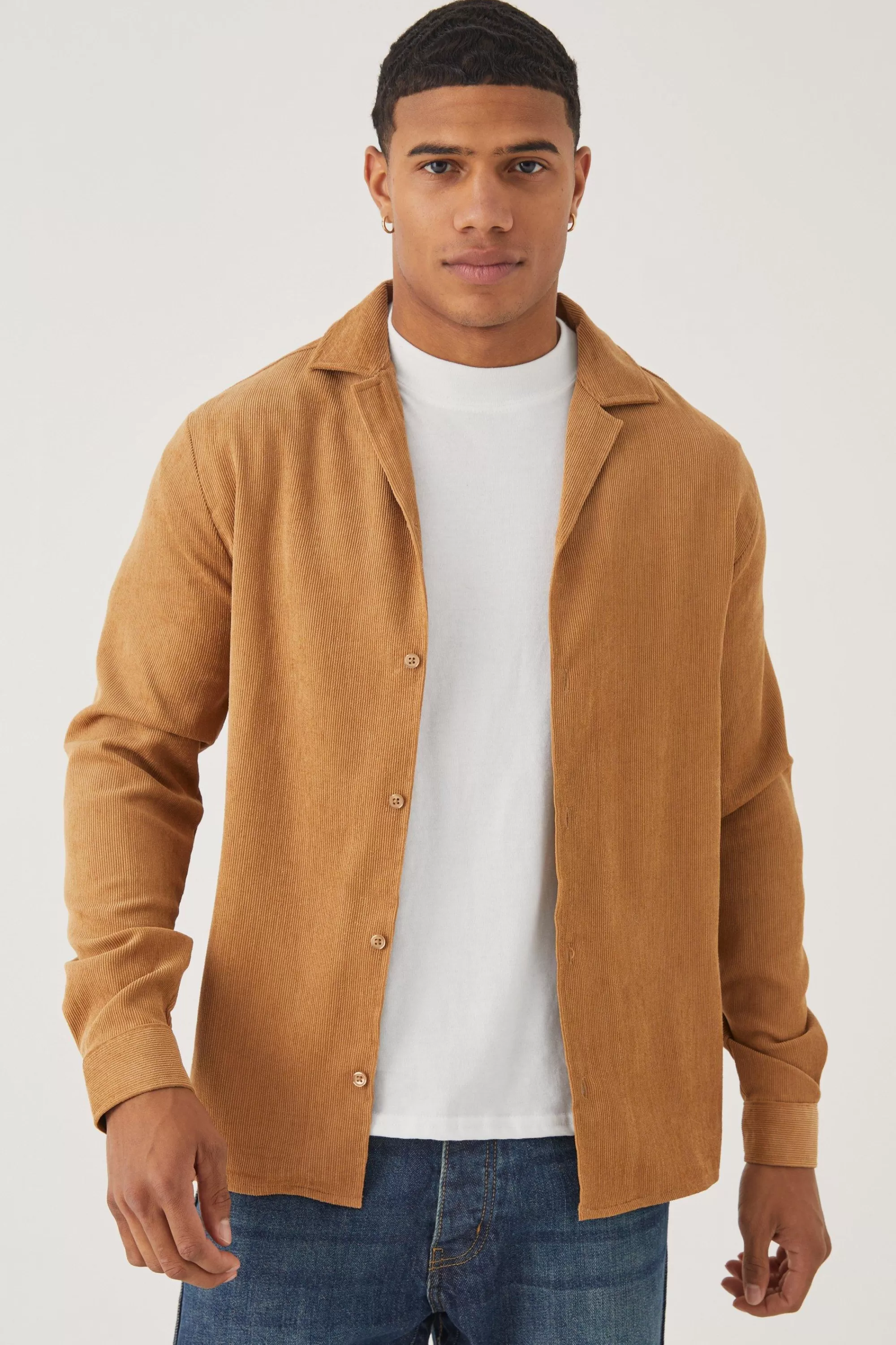 boohooMAN Longsleeve Textured Rib Revere Shirt | UK