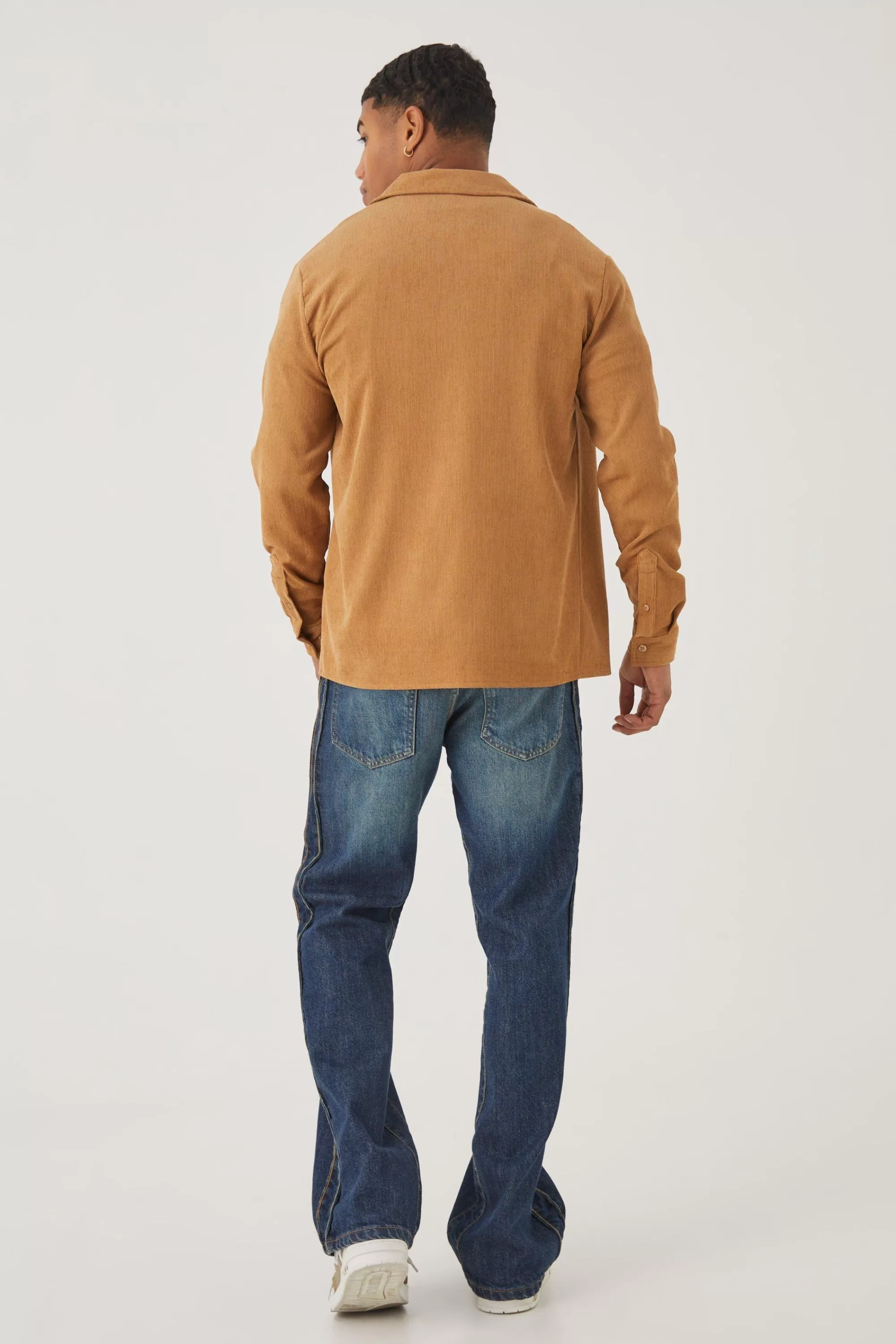 boohooMAN Longsleeve Textured Rib Revere Shirt | UK