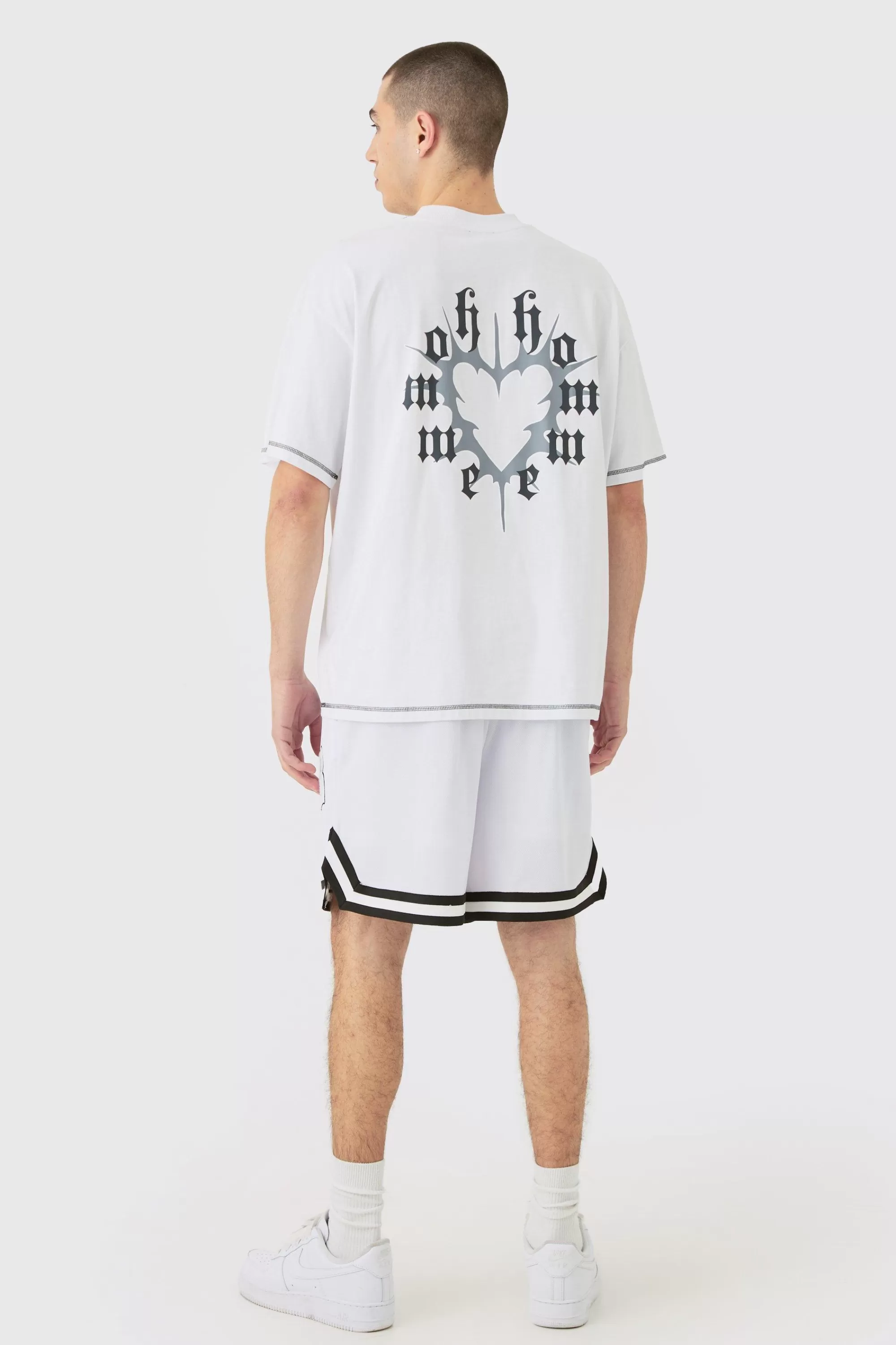 boohooMAN Loose Fit B Applique Mesh Short Length Basketball Short | UK