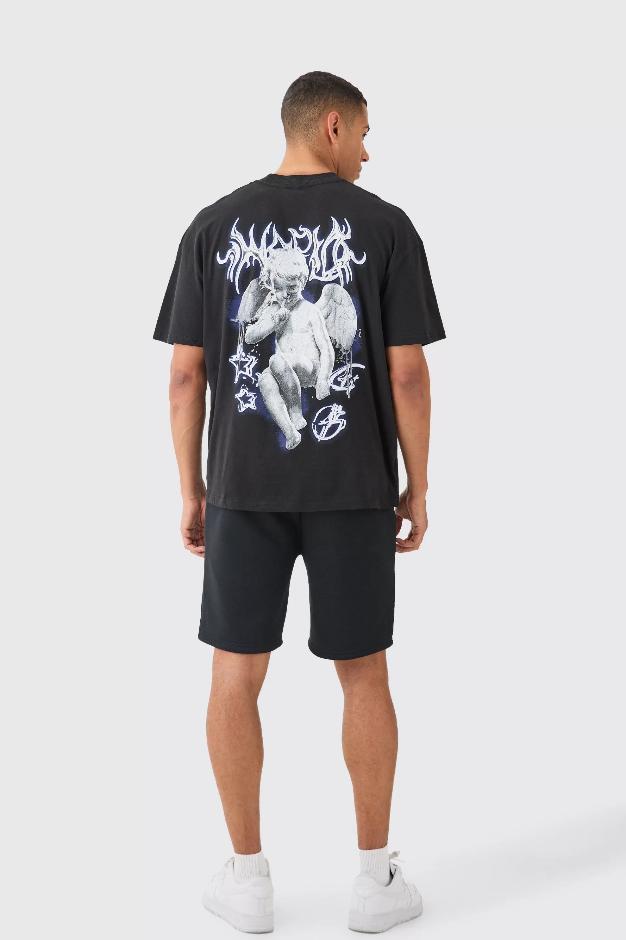 boohooMAN Loose Fit Homme Applique Shorts | UK