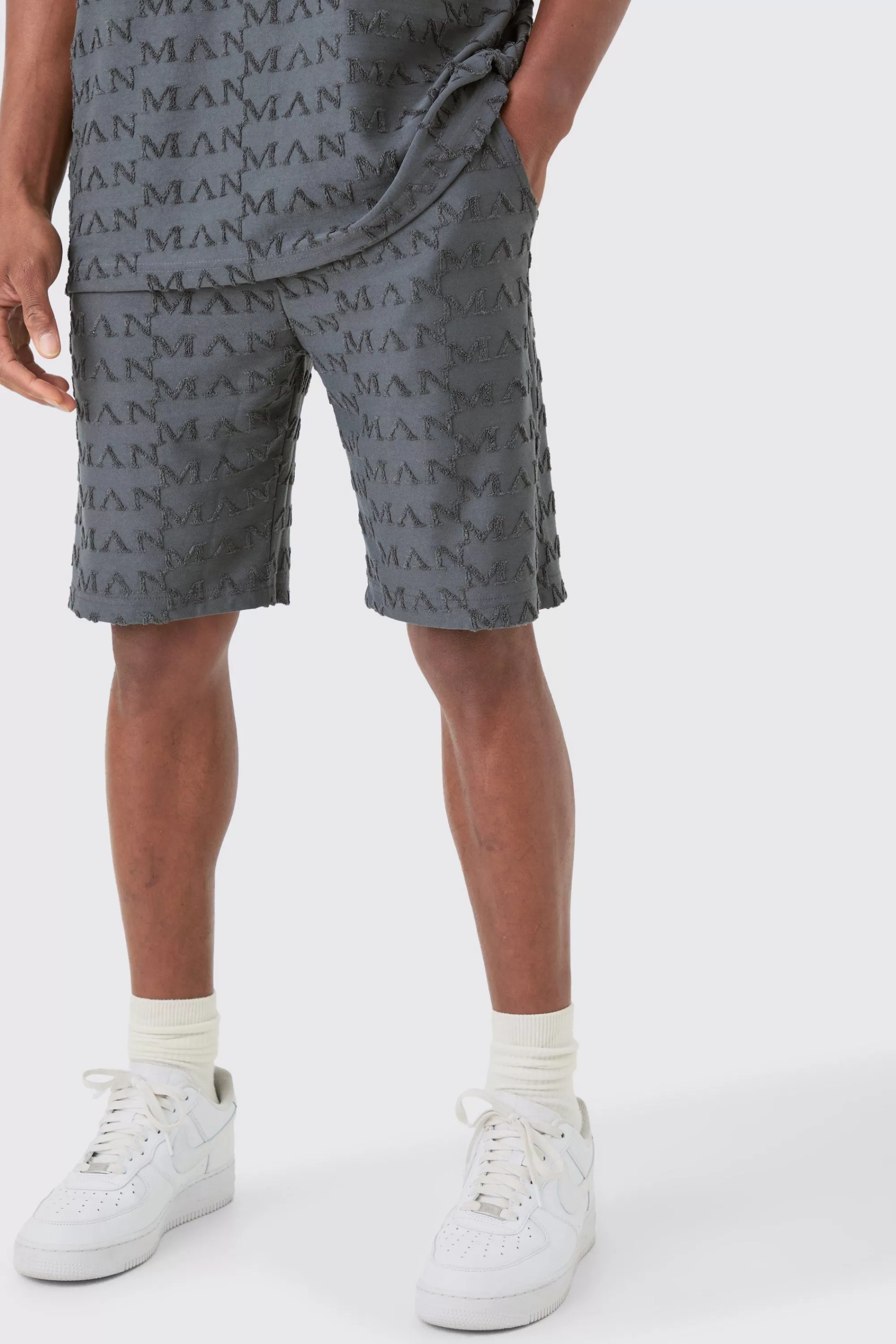boohooMAN Loose Fit Man Towelling Jacquard Shorts | UK