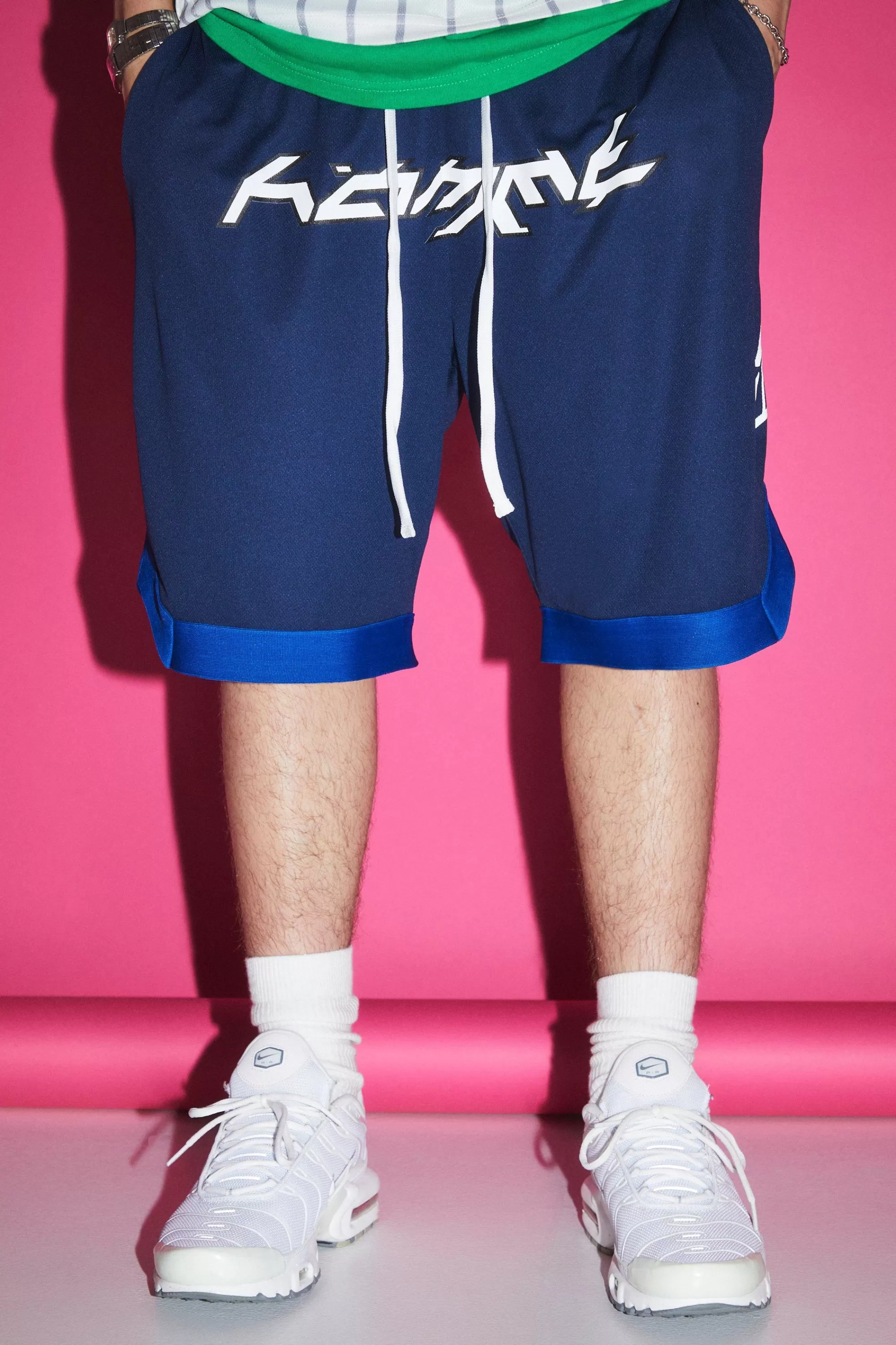 boohooMAN Loose Fit Mid Length Mesh Star Basketball Short | UK