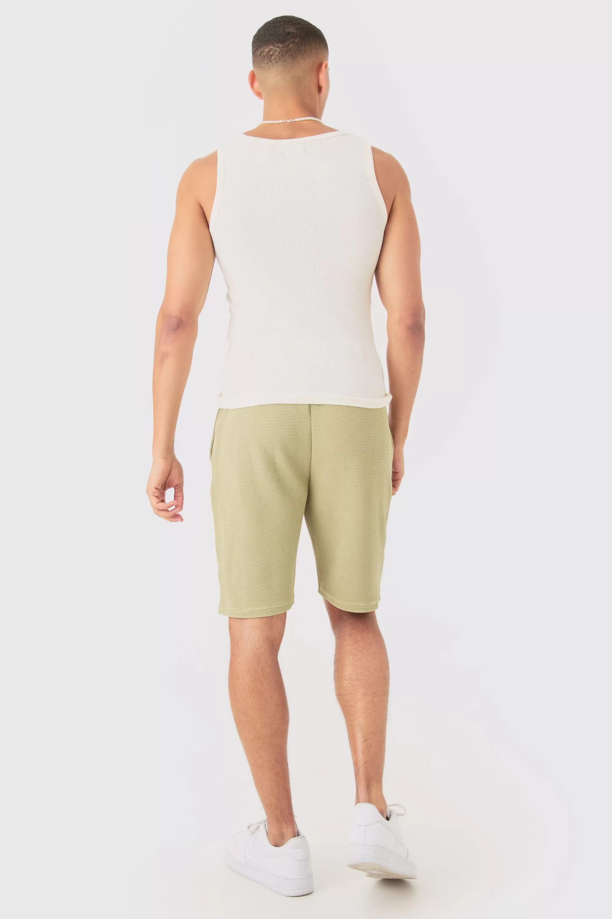 boohooMAN Loose Fit Mid Length Textured Shorts | UK