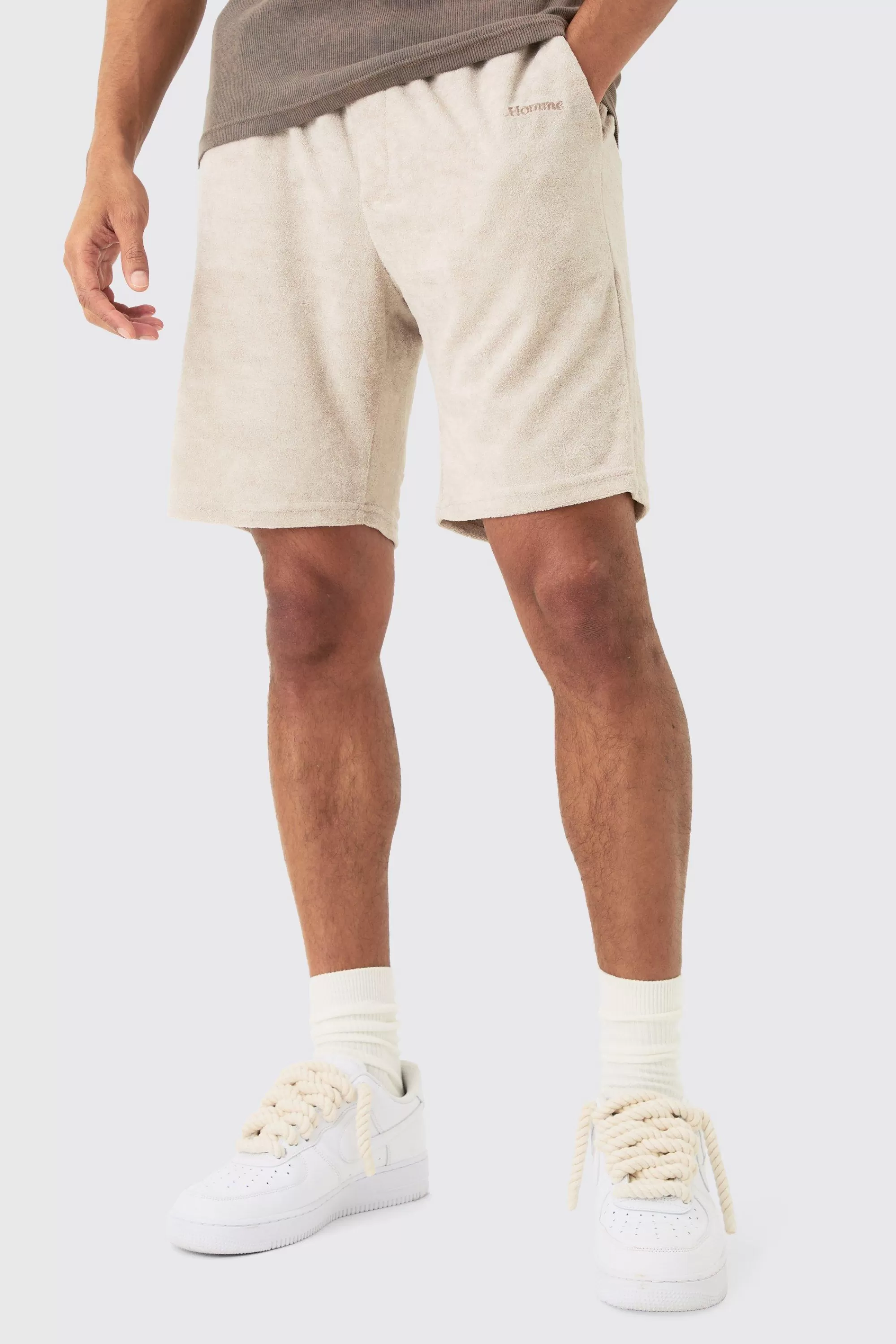 boohooMAN Loose Fit Mid Towelling Homme Shorts | UK