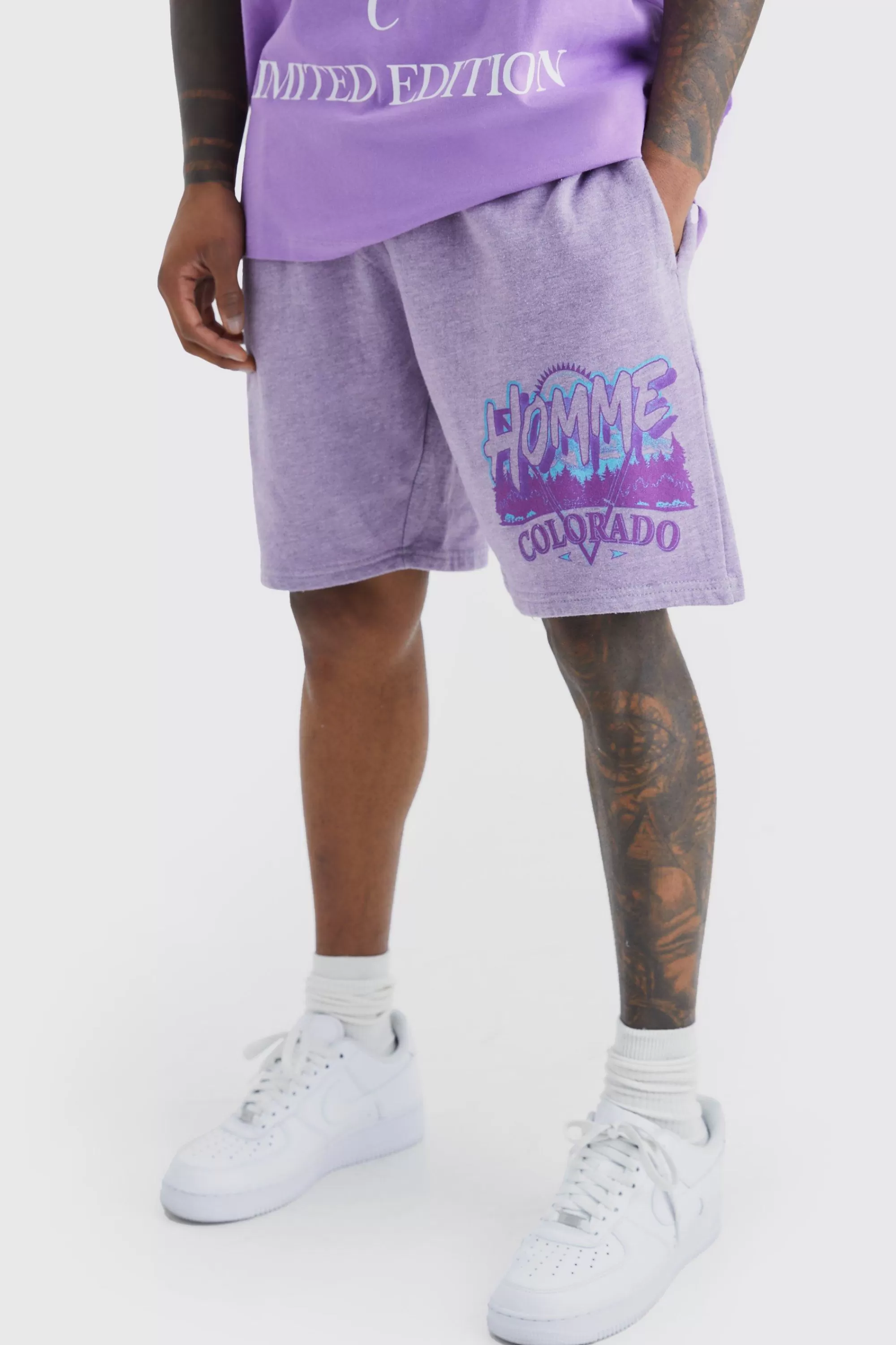 boohooMAN Loose Fit Overdyed Homme Print Short | UK