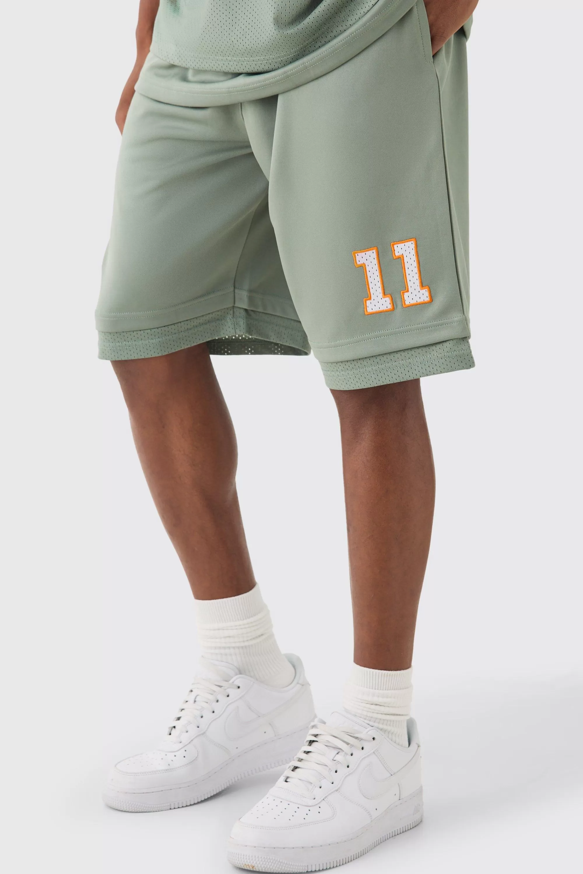 boohooMAN Loose Fit Satin Mesh Basketball Shorts | UK