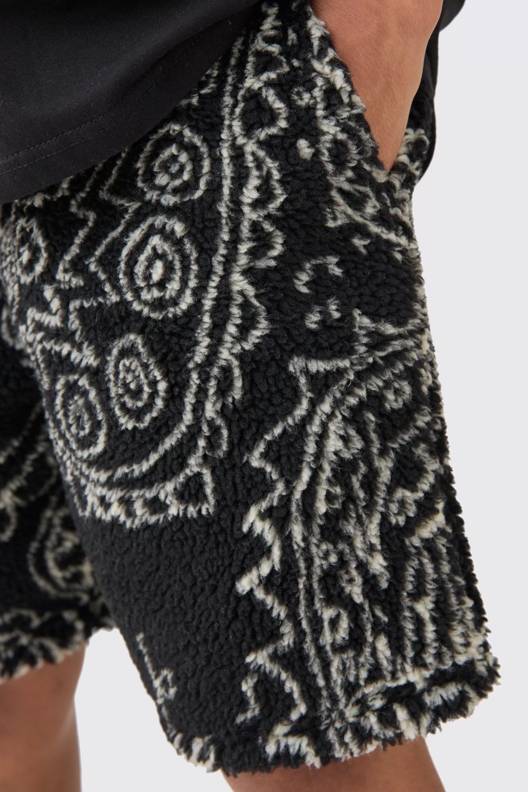 boohooMAN Loose Mid Length Bandana Borg Shorts | UK