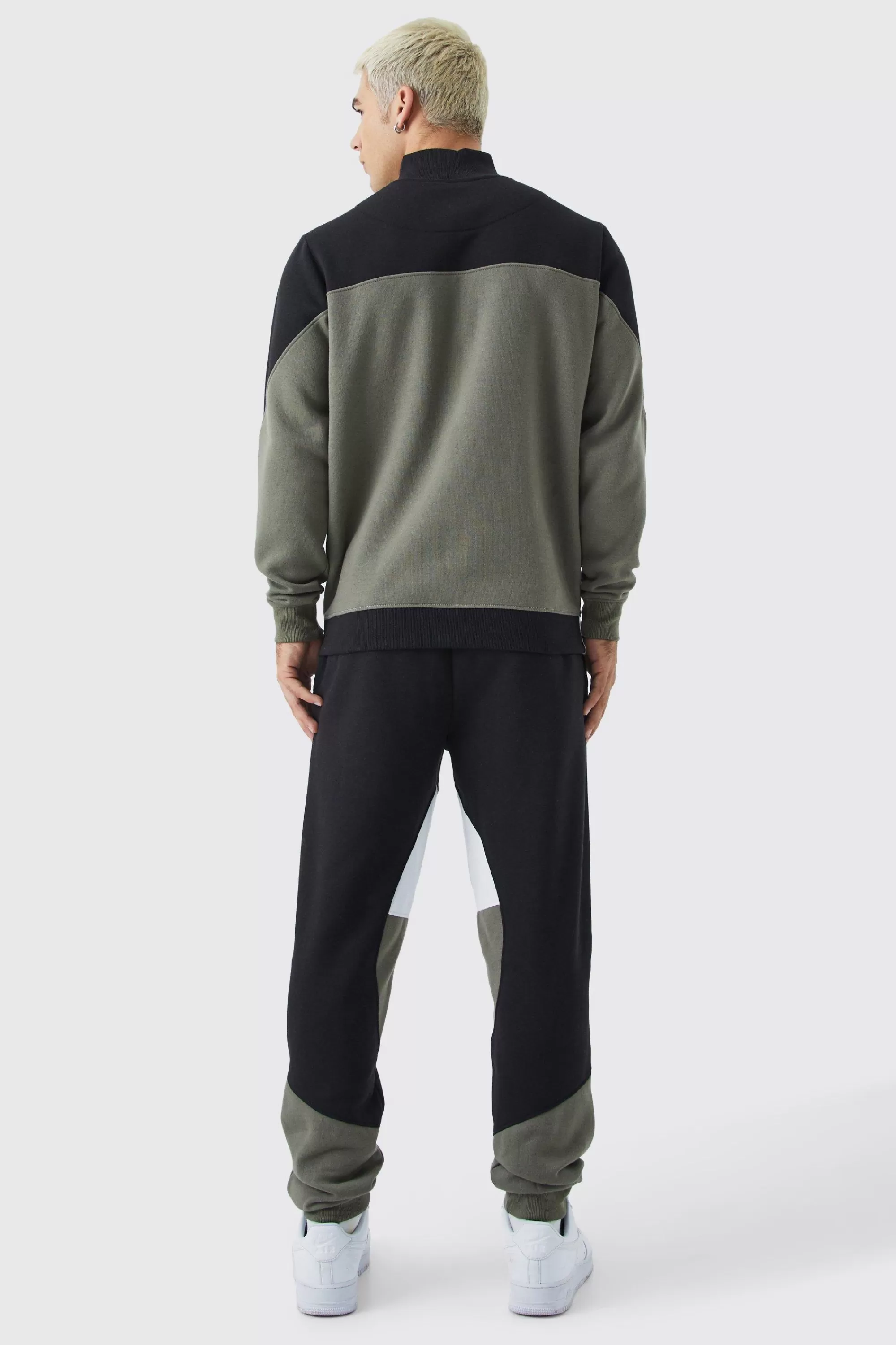 boohooMAN Man 1/4 Zip Funnel Neck Colour Block Sweatshirt | UK