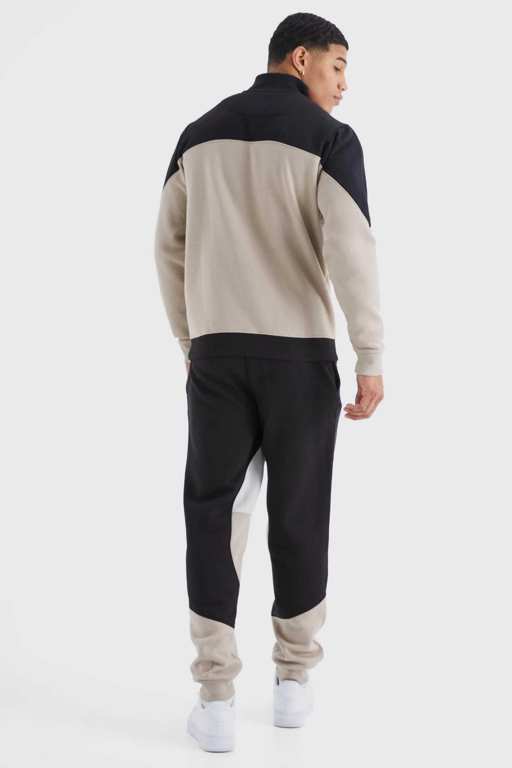 boohooMAN Man 1/4 Zip Funnel Neck Colour Block Tracksuit | UK