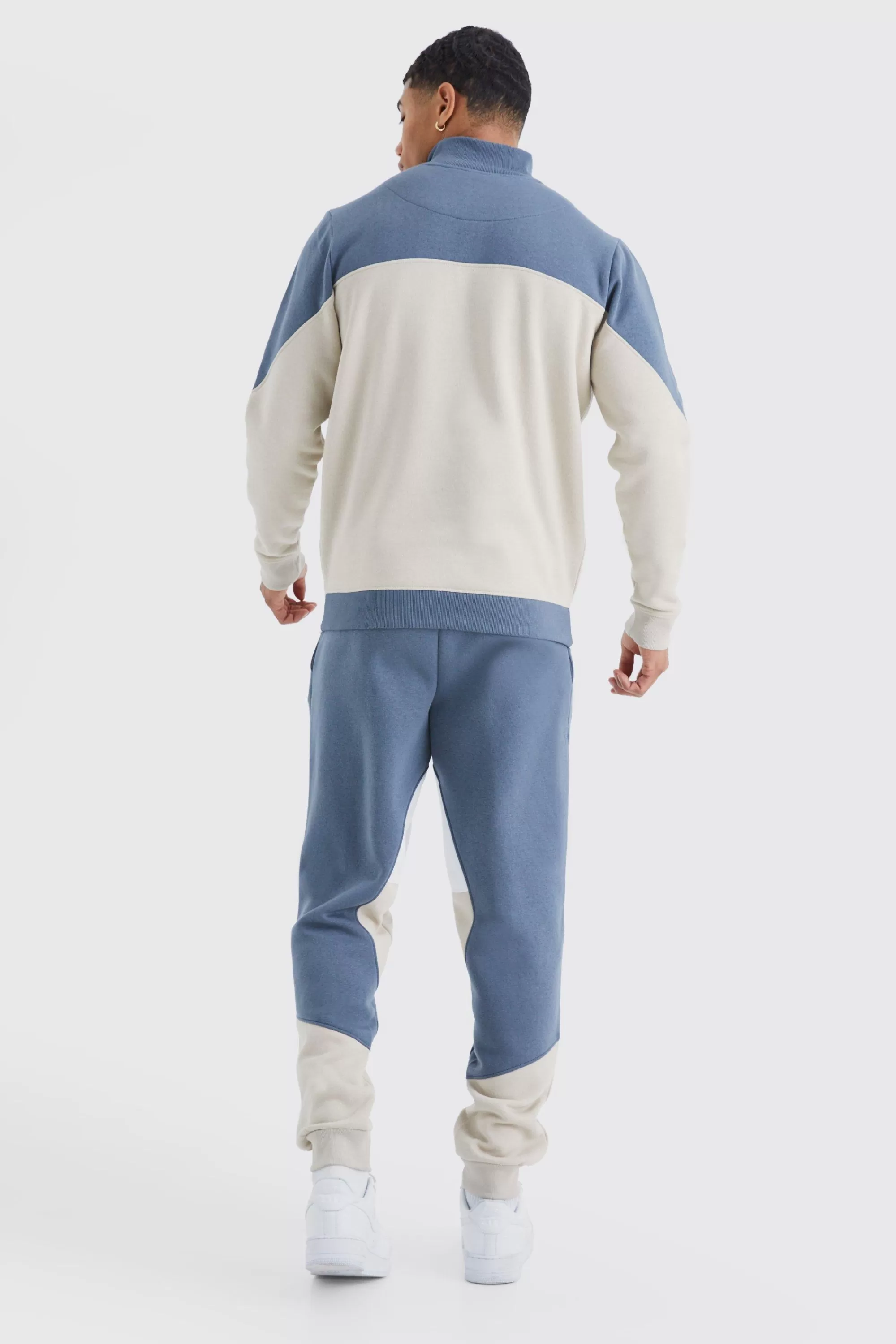 boohooMAN Man 1/4 Zip Funnel Neck Colour Block Tracksuit | UK