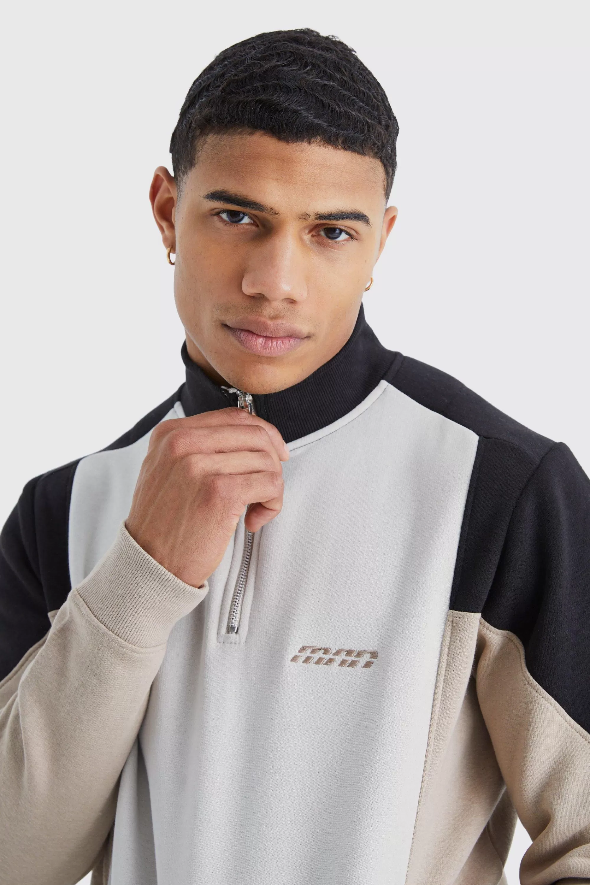 boohooMAN Man 1/4 Zip Funnel Neck Colour Block Tracksuit | UK