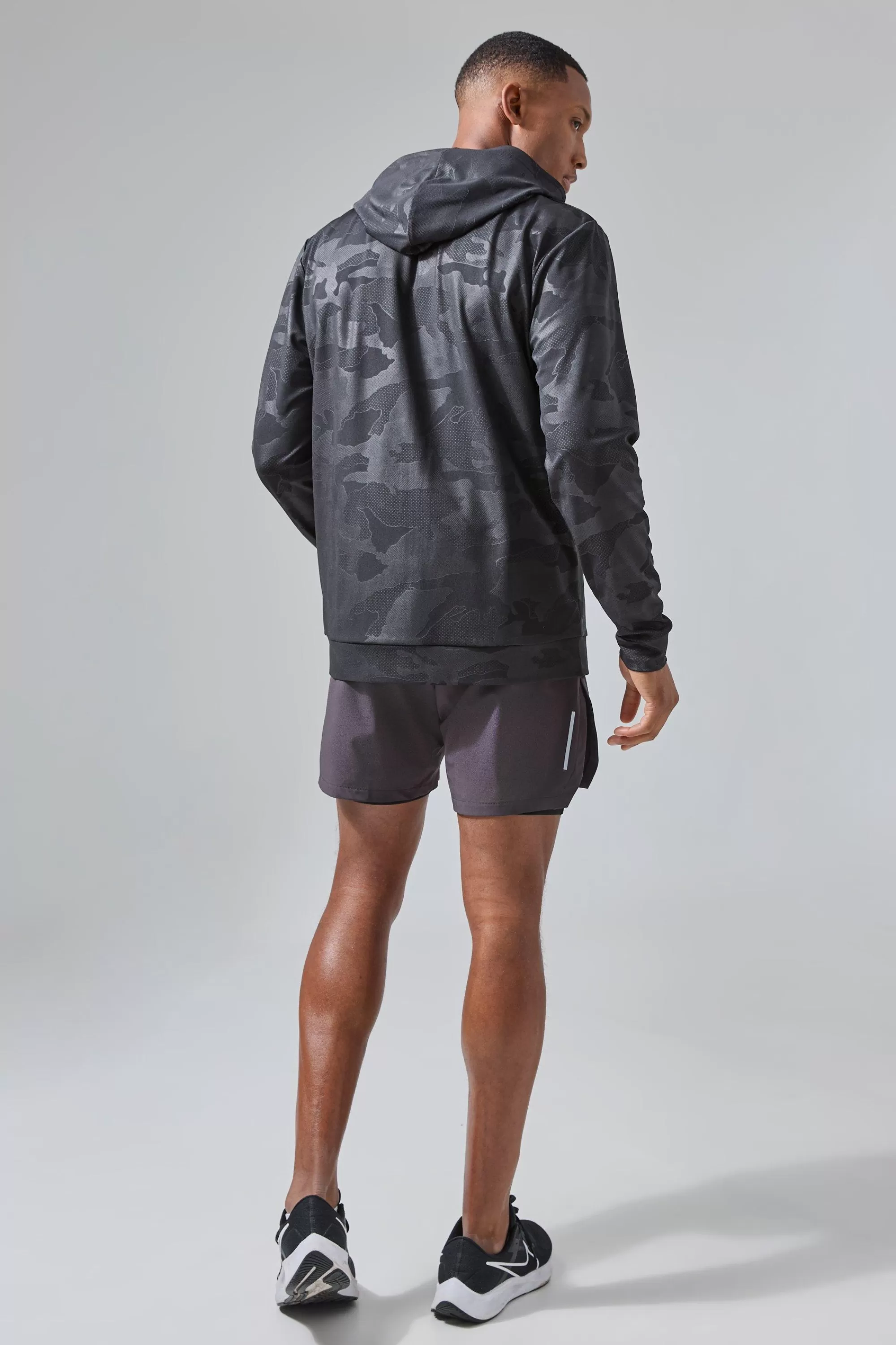 boohooMAN Man Active Camo Performance Regular Fit Zip Through Hoodie | UK