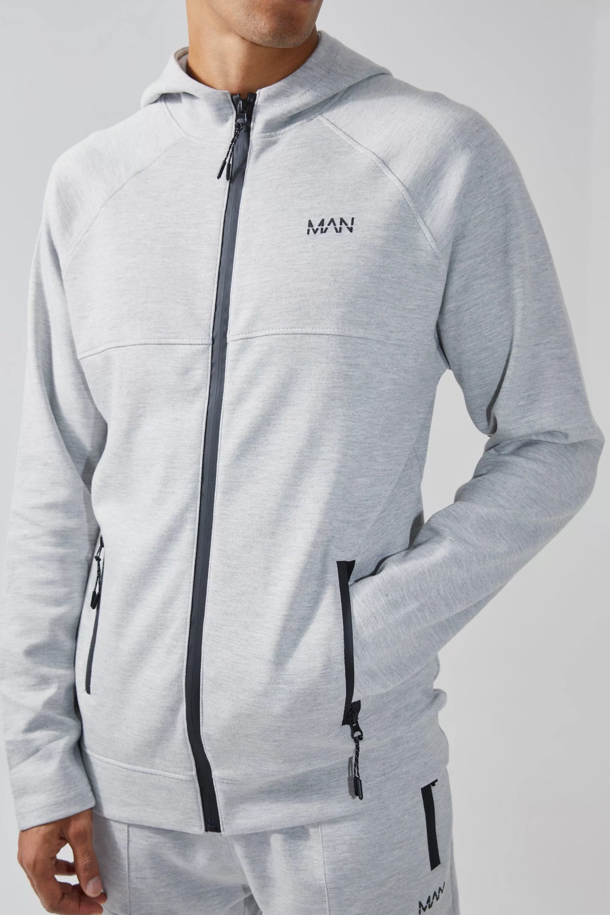 boohooMAN Man Active Fleece Regular Fit Zip Thru Hoodie | UK