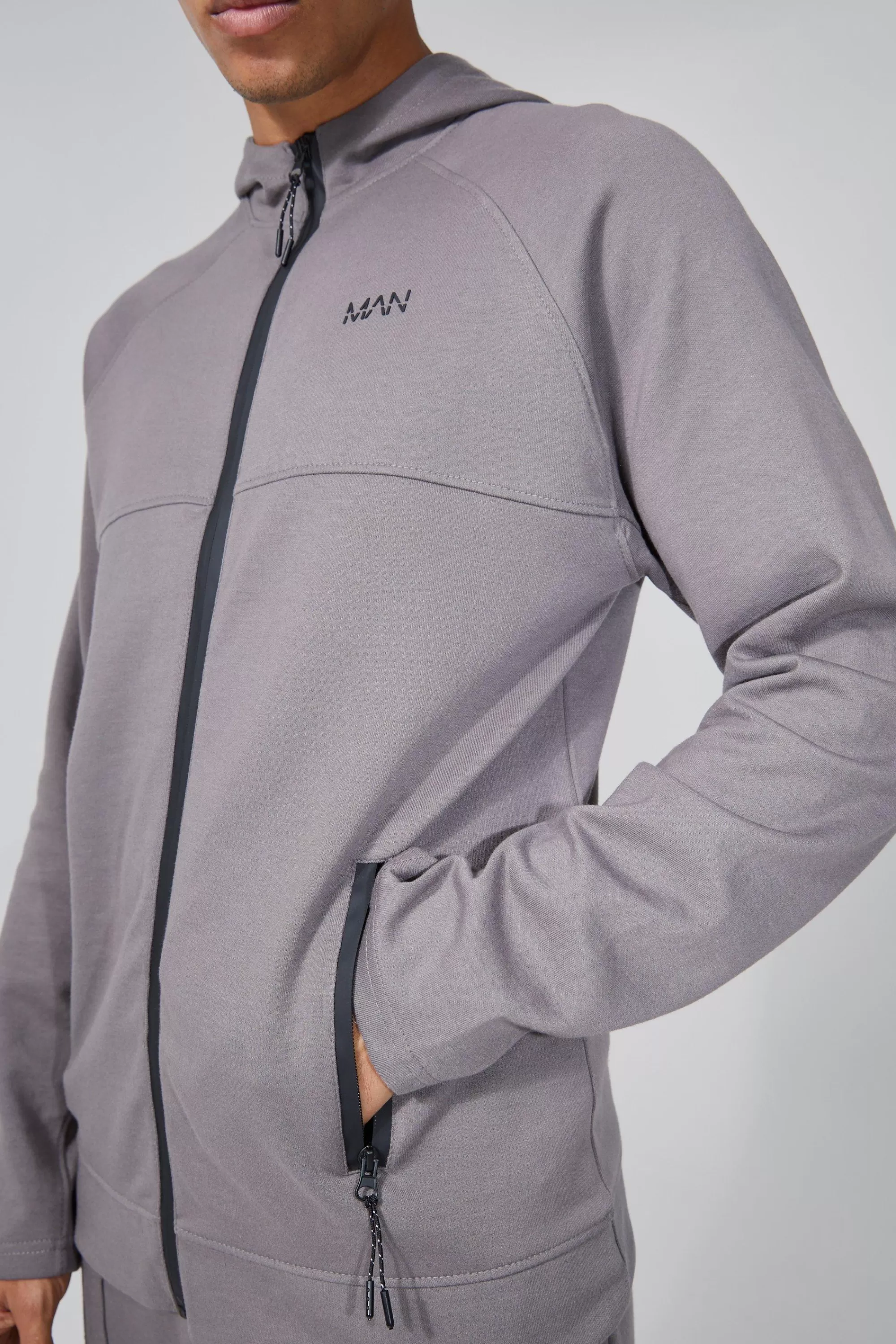 boohooMAN Man Active Fleece Regular Fit Zip Thru Hoodie | UK