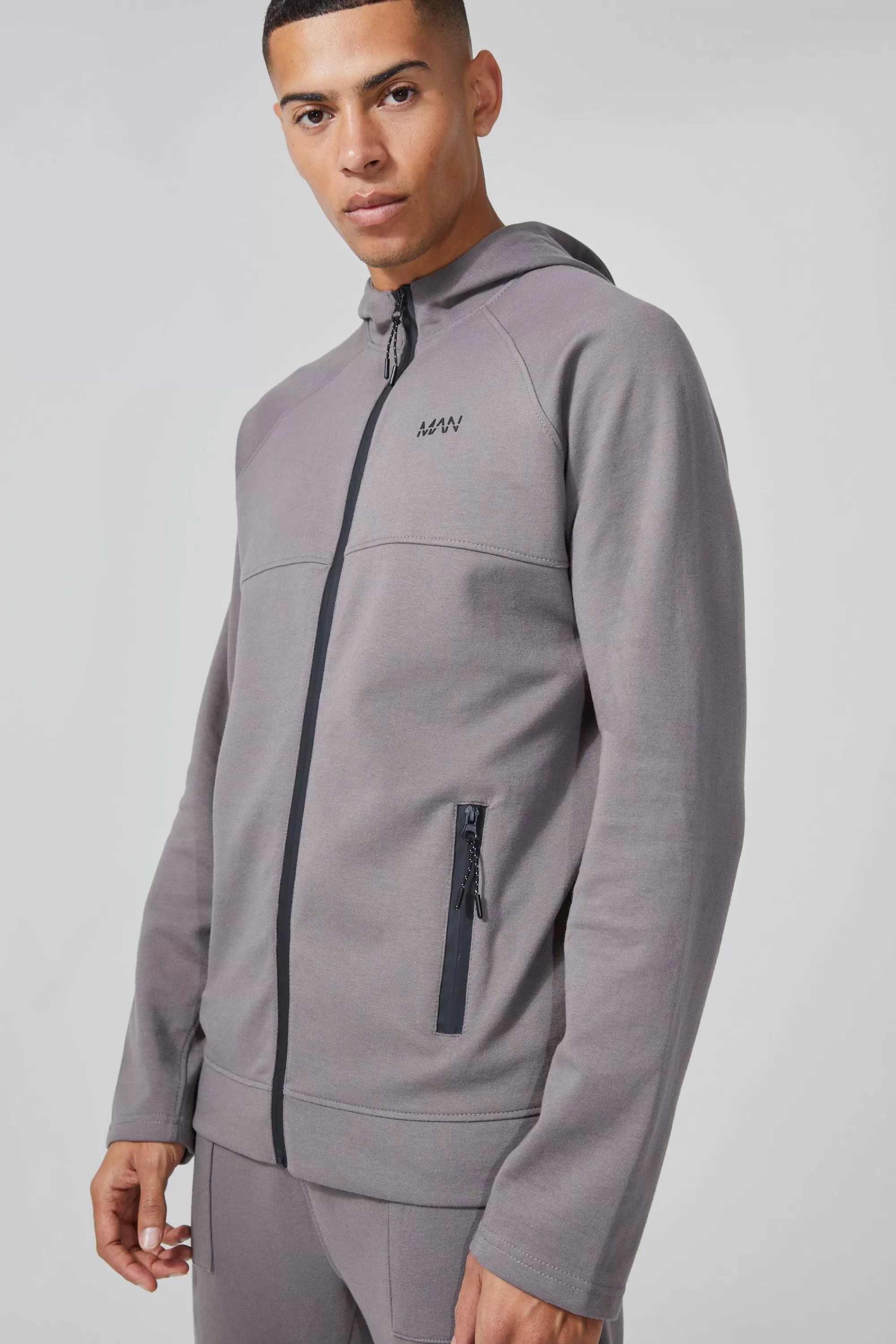 boohooMAN Man Active Fleece Regular Fit Zip Thru Hoodie | UK