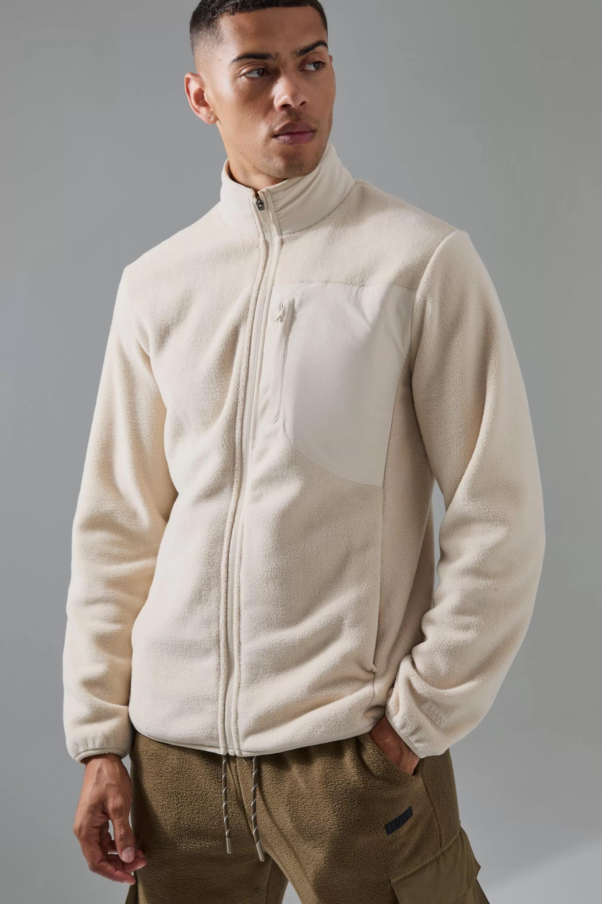 boohooMAN Man Active Fleece Zip Thru Track Top | UK