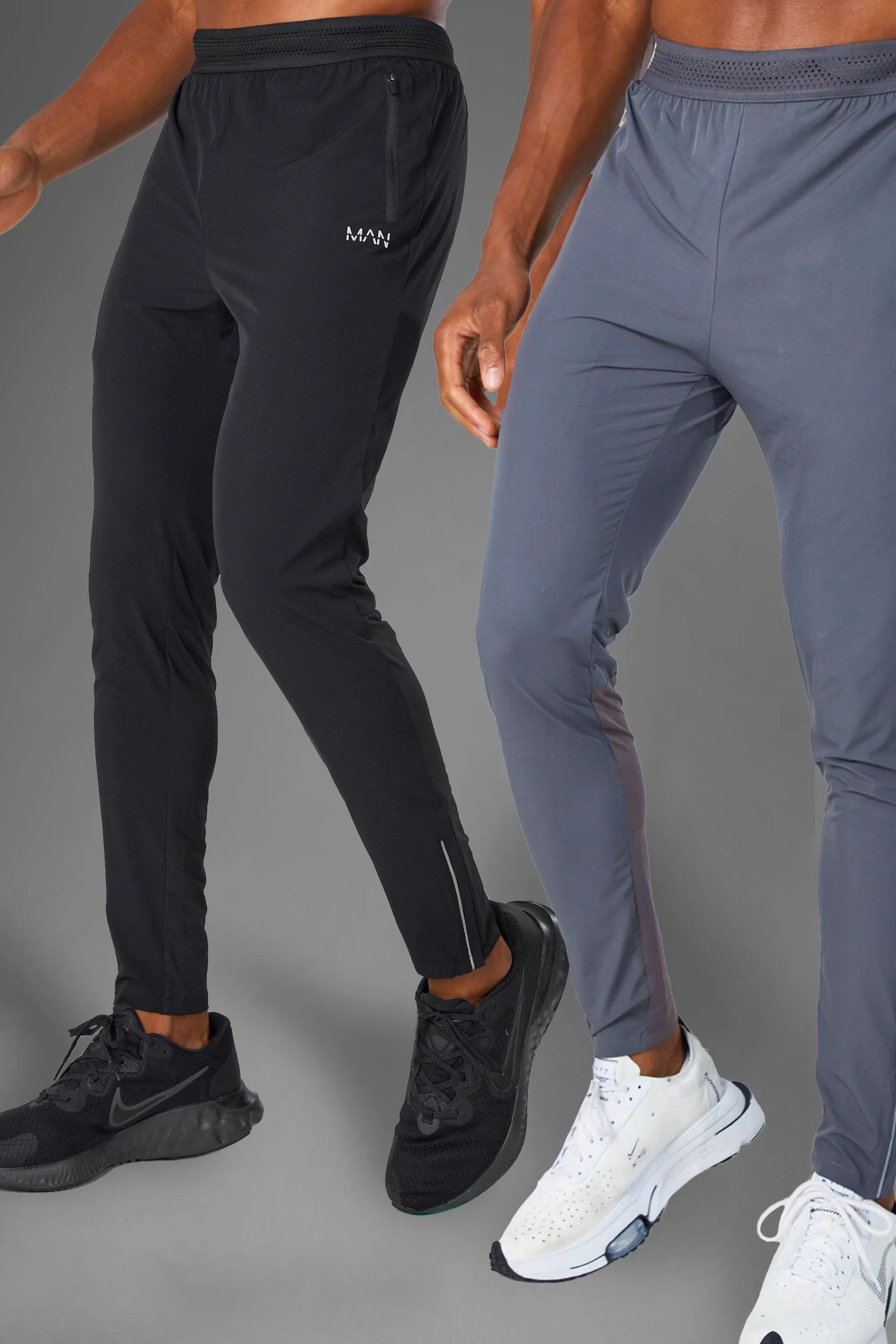 boohooMAN Man Active Gym 2 Pack Lightweight Tapered Jogger | UK