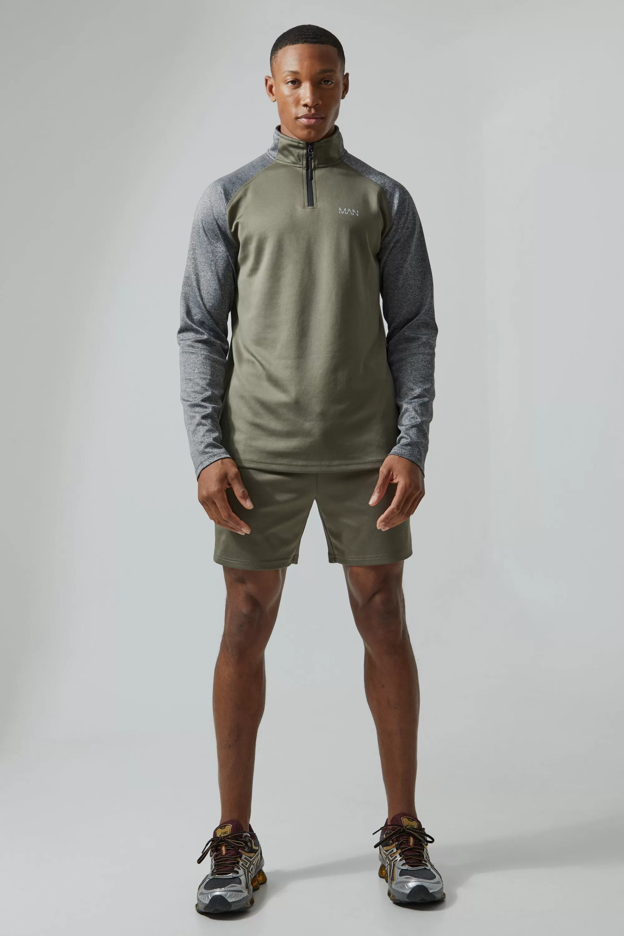 boohooMAN Man Active Gym Funnel Neck Short Set | UK