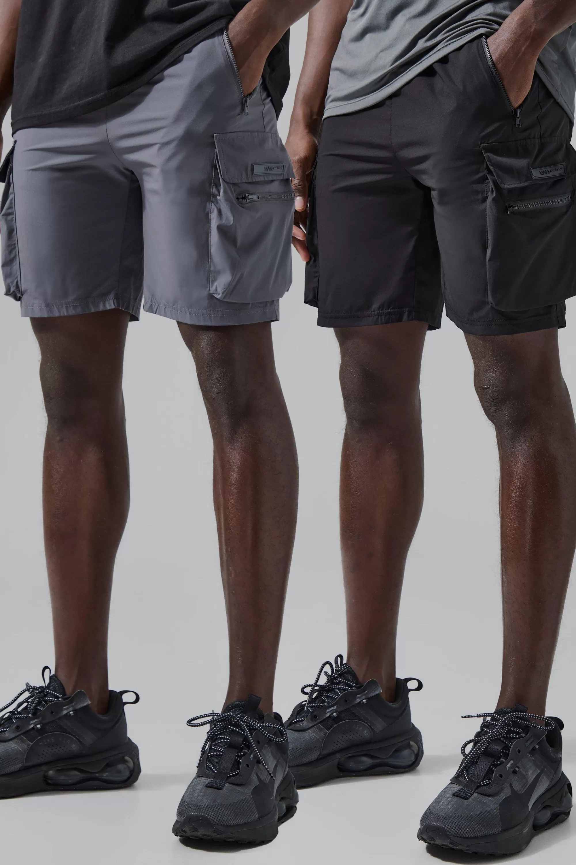 boohooMAN Man Active Lightweight 2 Pack 5inch Cargo Shorts | UK