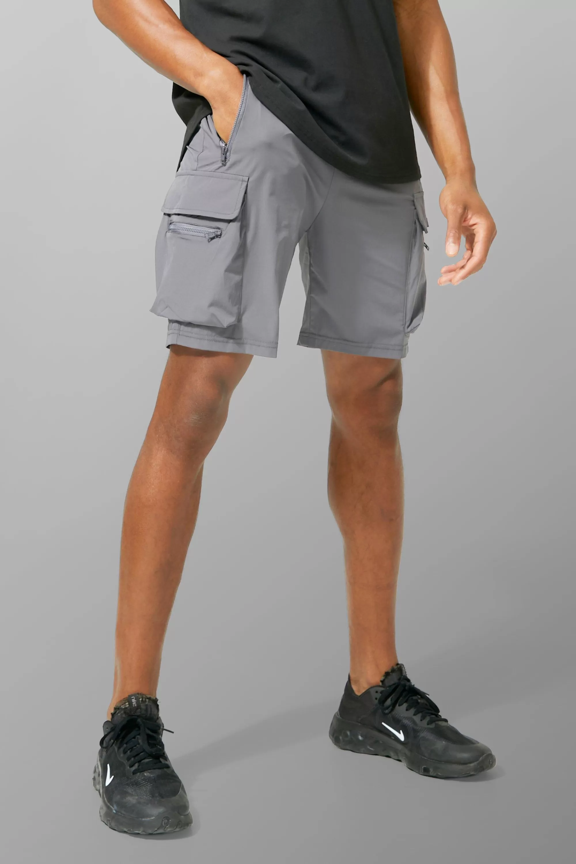 boohooMAN Man Active Lightweight 5inch Slim Cargo Shorts | UK