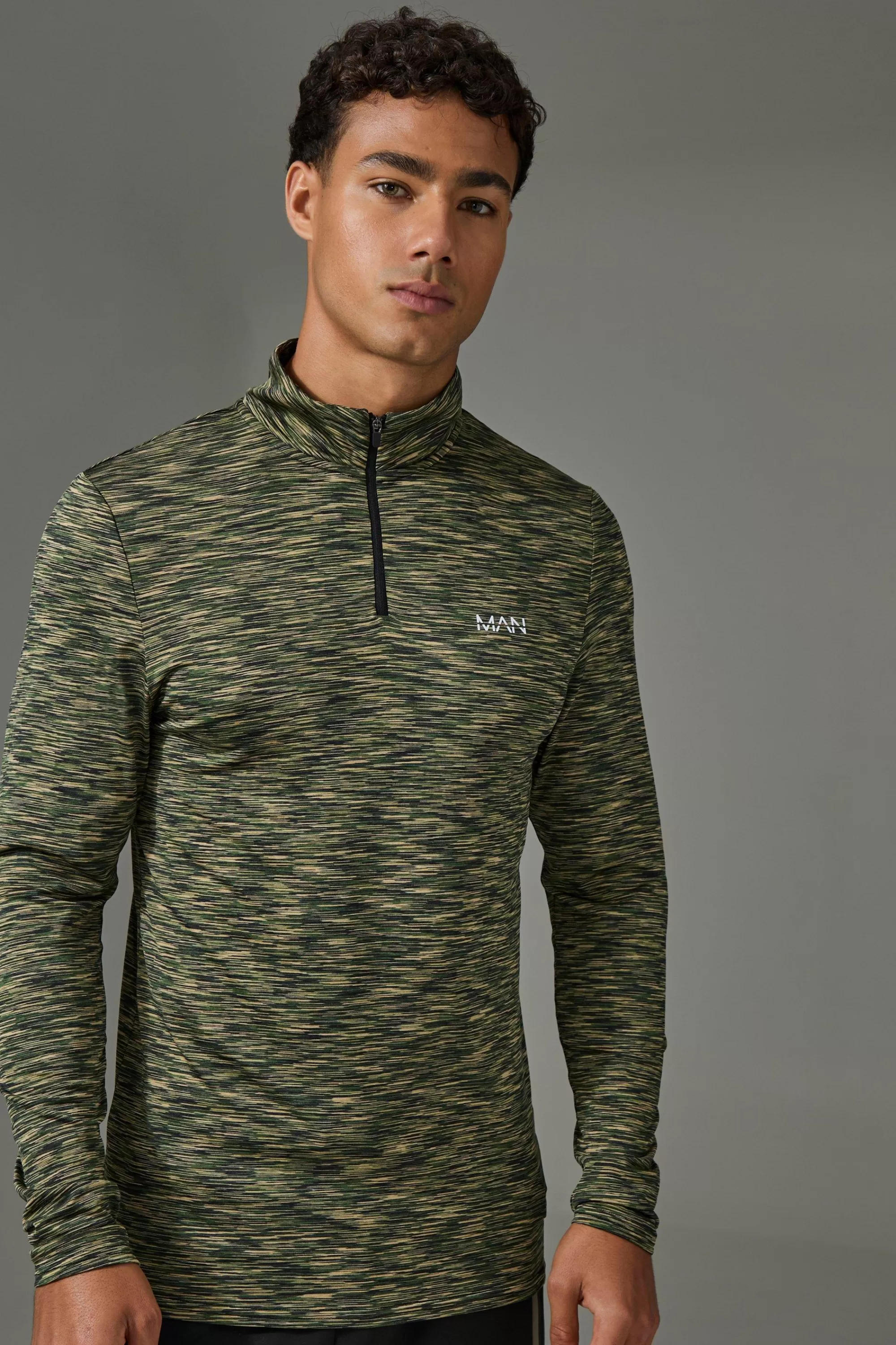 boohooMAN Man Active Lightweight Space Dye Marl 1/4 Zip Top | UK