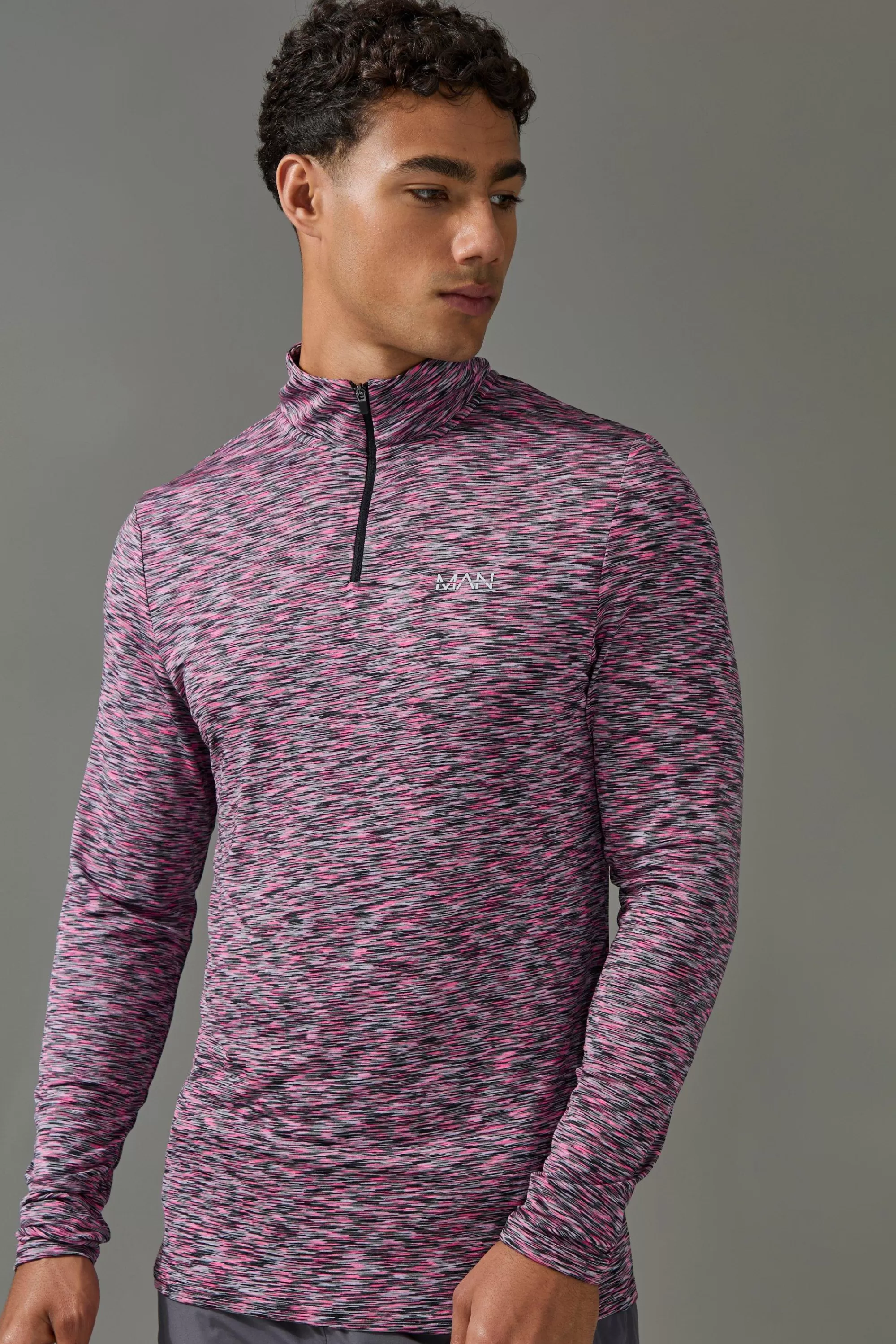 boohooMAN Man Active Lightweight Space Dye Marl 1/4 Zip Top | UK