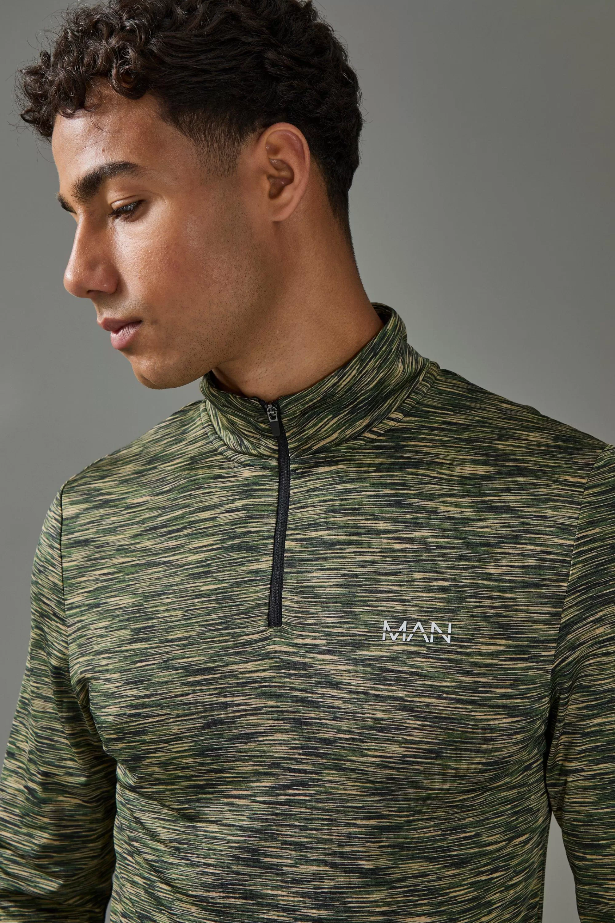 boohooMAN Man Active Lightweight Space Dye Marl 1/4 Zip Top | UK