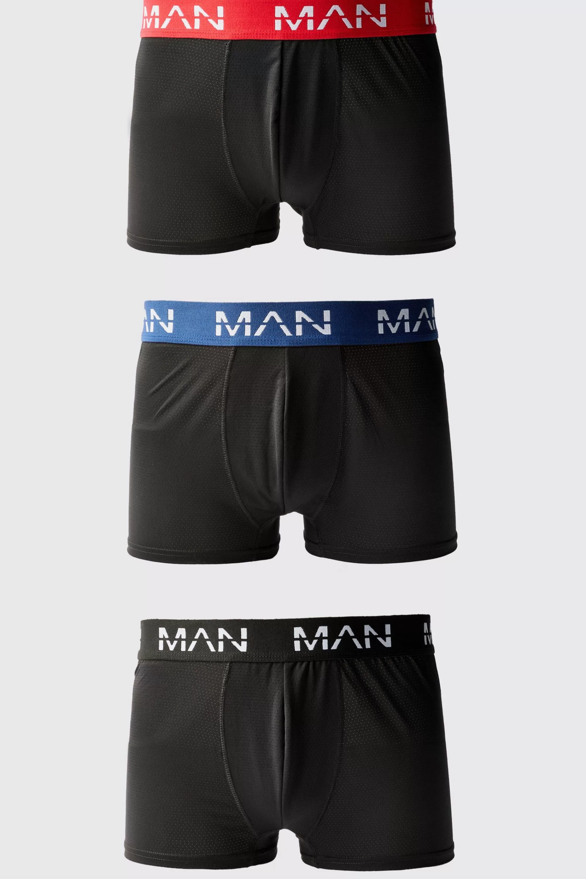 boohooMAN Man Active Performance 3 Pack Boxer Coloured Waistband | UK