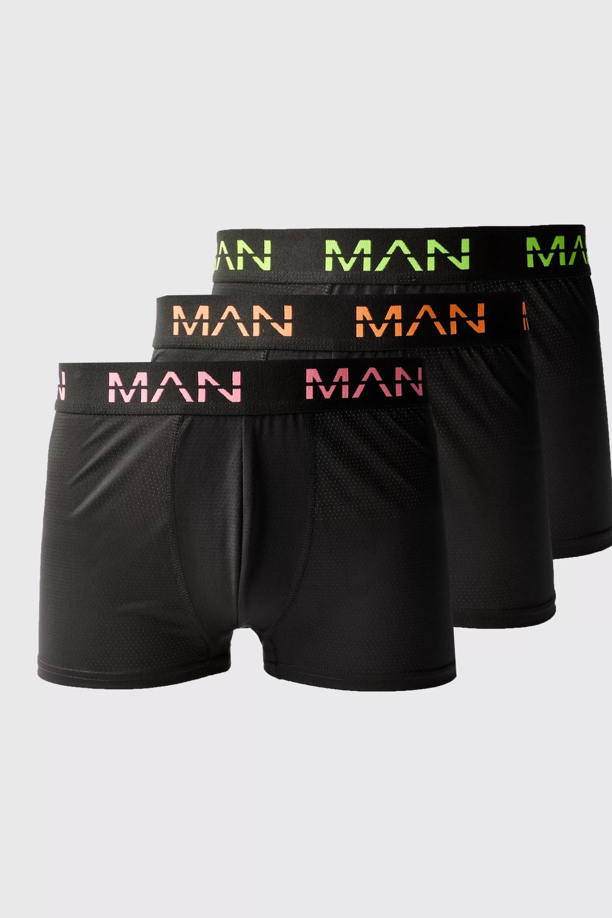 boohooMAN Man Active Performance 3 Pack Boxer Neon Logo | UK