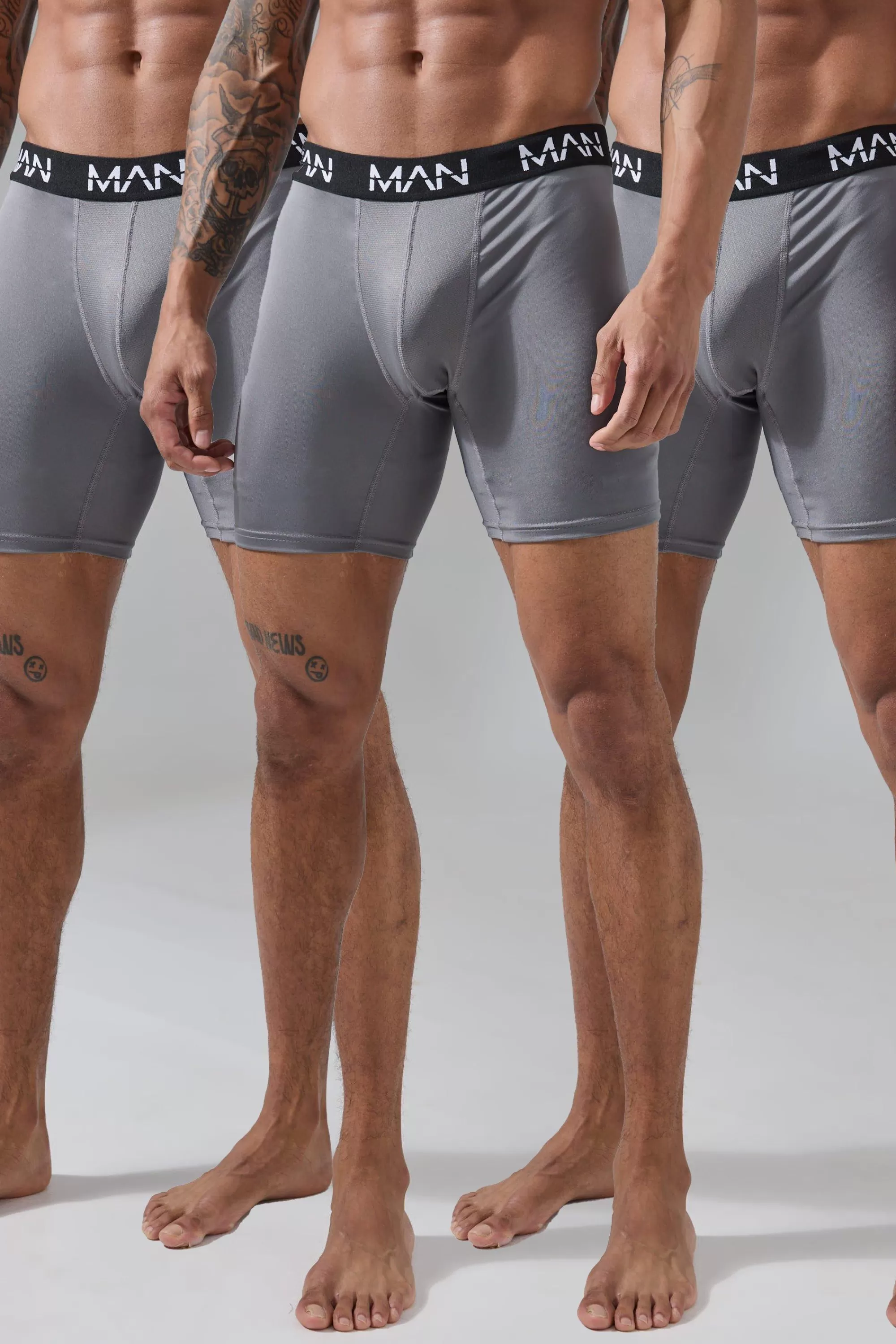boohooMAN Man Active Performance 7inch Long 3 Pack Boxer | UK