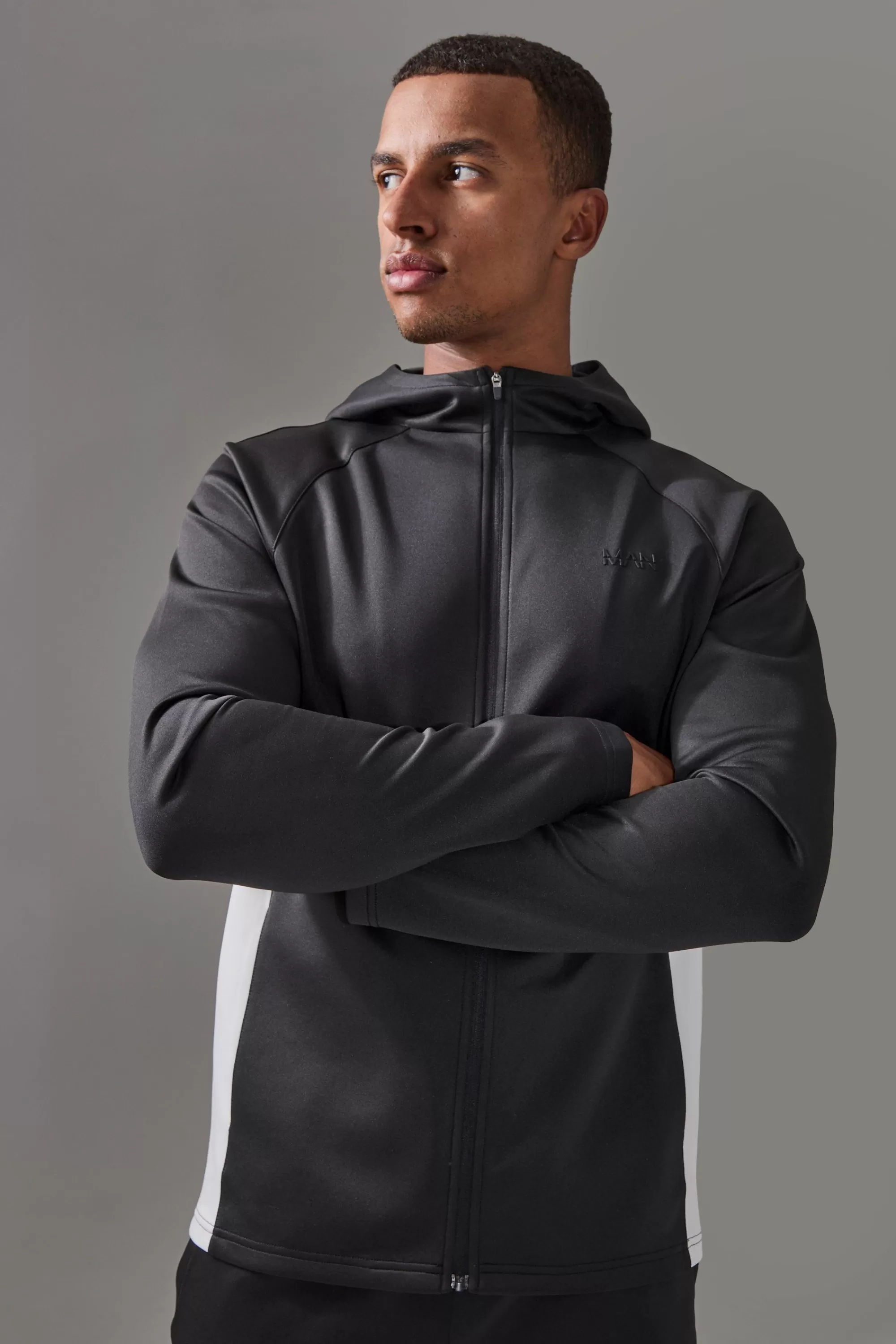 boohooMAN Man Active Pro Regular Fit Zip Thru Hooded Track Top | UK