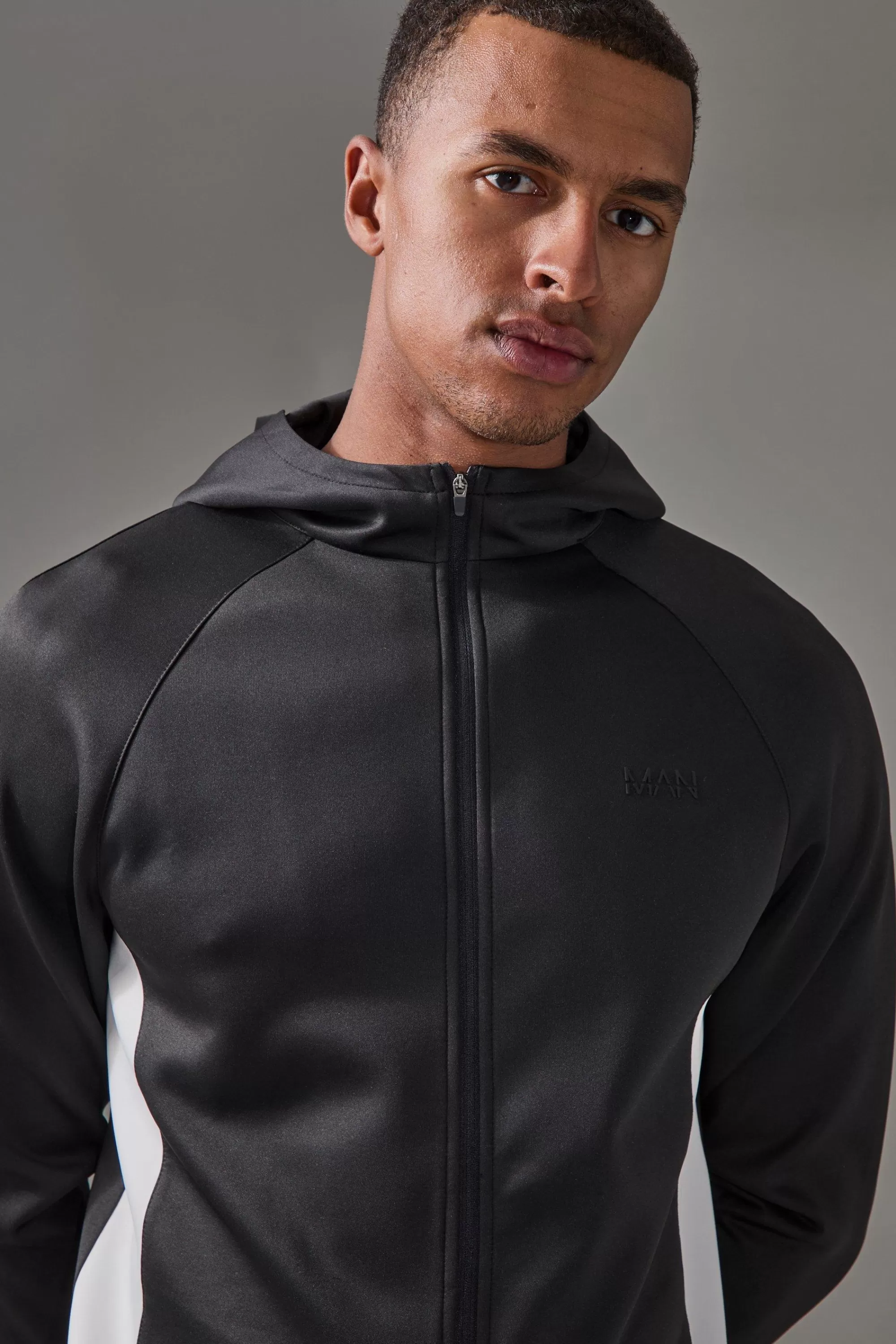 boohooMAN Man Active Pro Regular Fit Zip Thru Hooded Track Top | UK