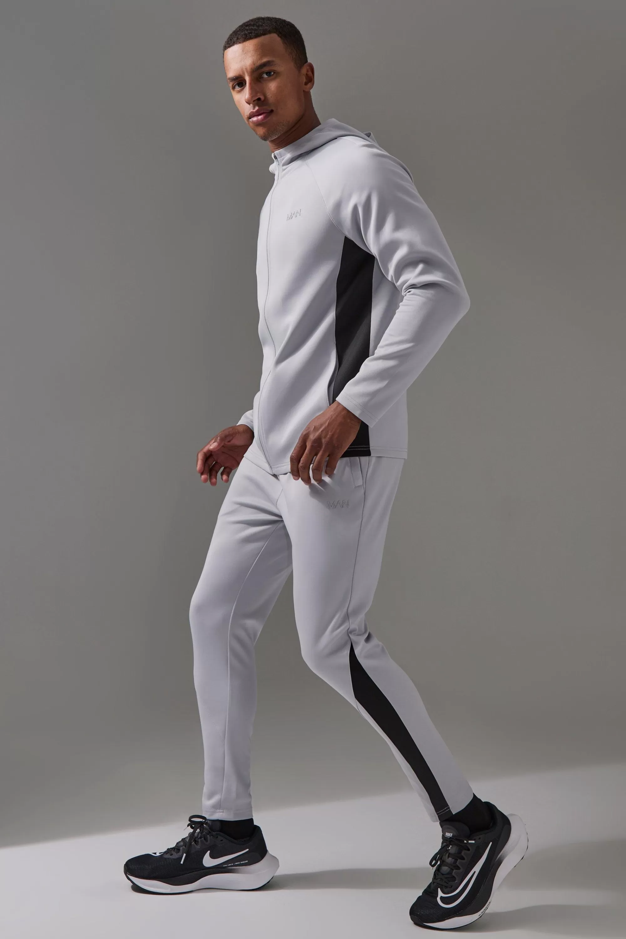 boohooMAN Man Active Pro Zip Thru Hooded Track Top Tracksuit | UK
