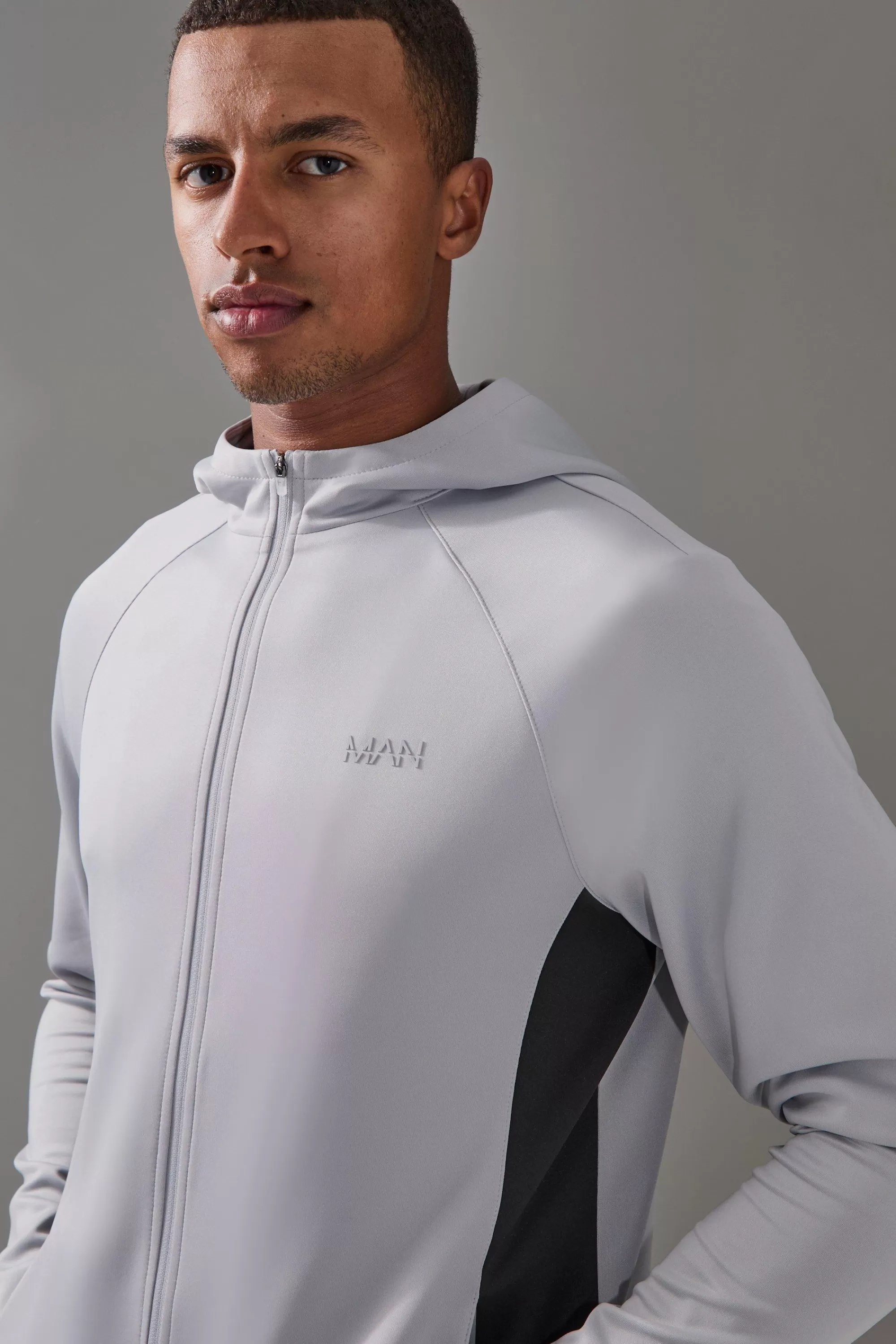 boohooMAN Man Active Pro Zip Thru Hooded Track Top Tracksuit | UK