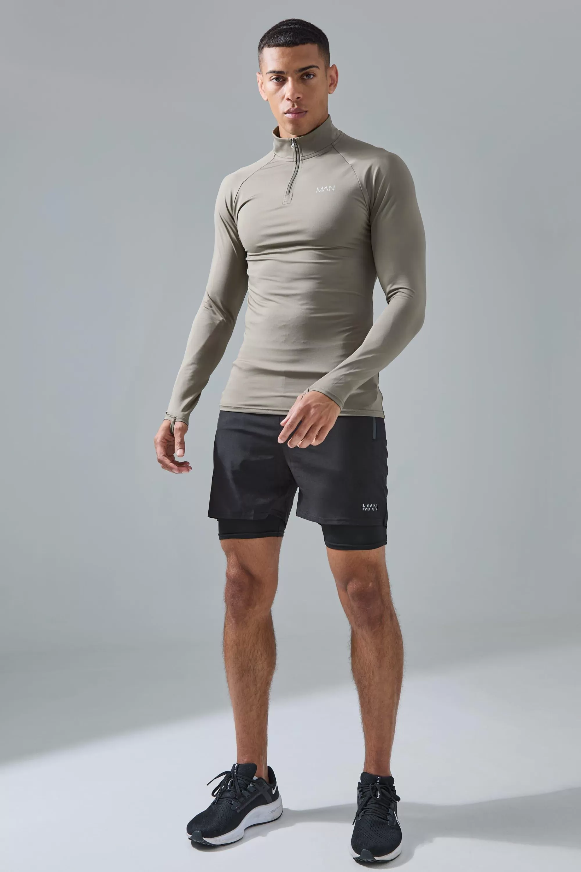 boohooMAN Man Active Quarter Zip 2-in-1 Short Tracksuit | UK
