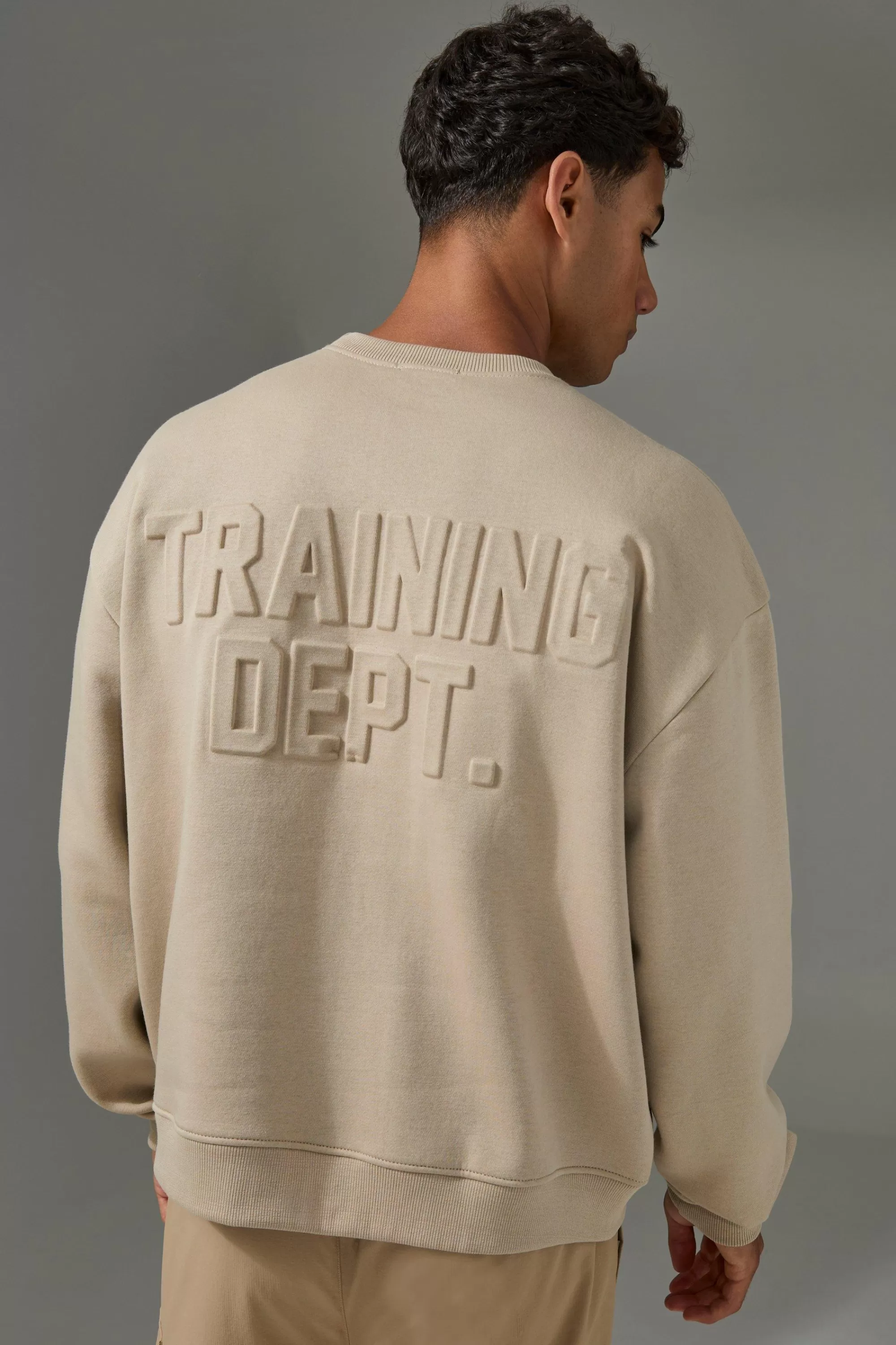 boohooMAN Man Active Training Dept Boxy Embossed Sweatshirt | UK