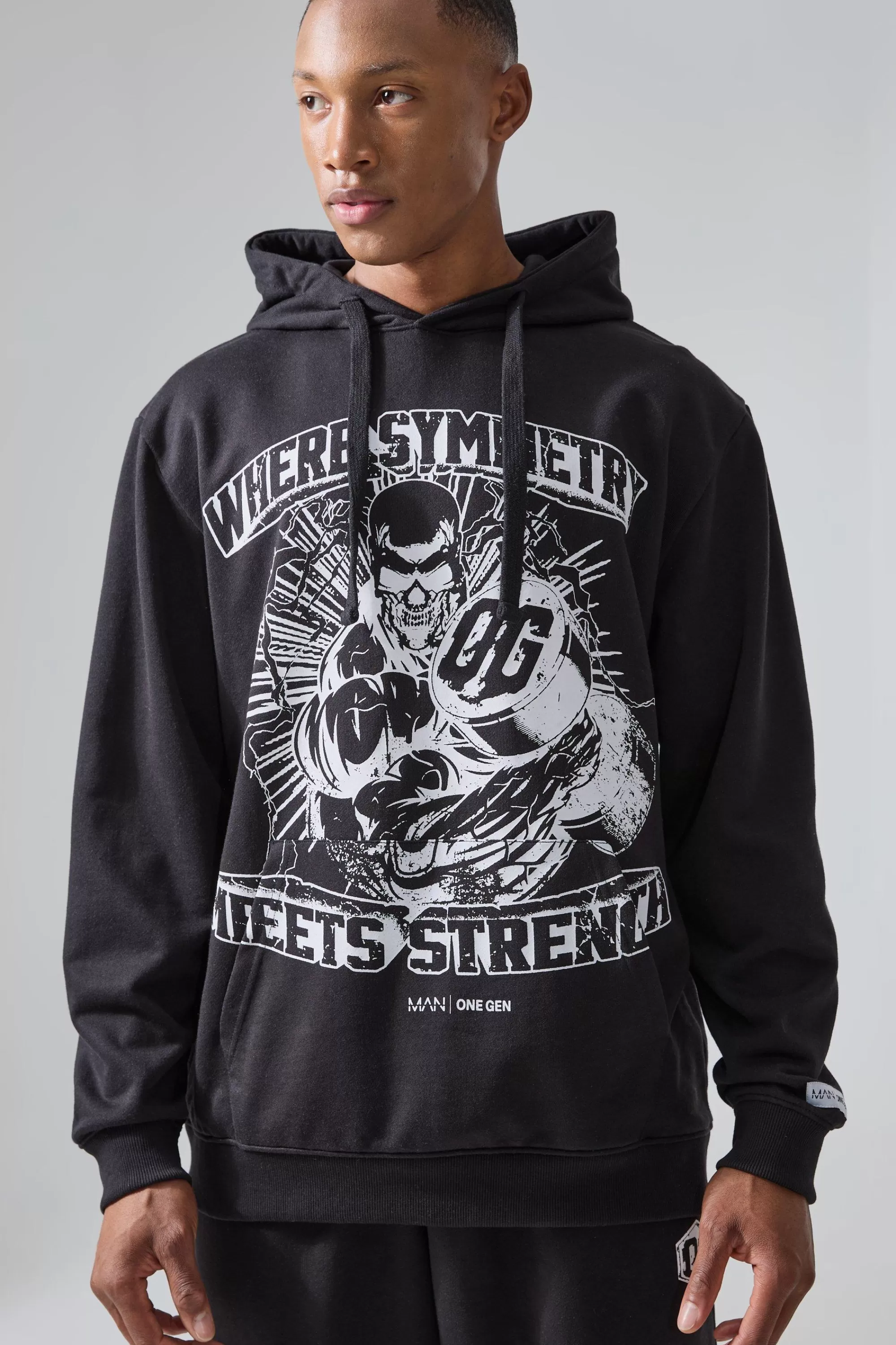 boohooMAN Man Active X Og Gym Oversized Graphic Hoodie | UK