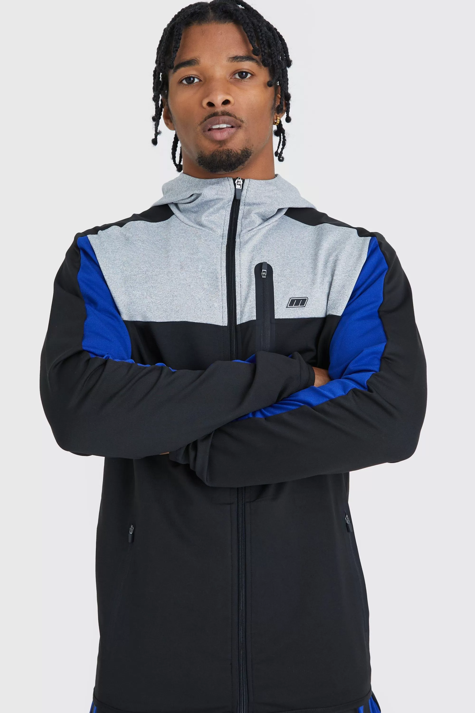 boohooMAN Man Active Zip Through Panel Hoodie | UK