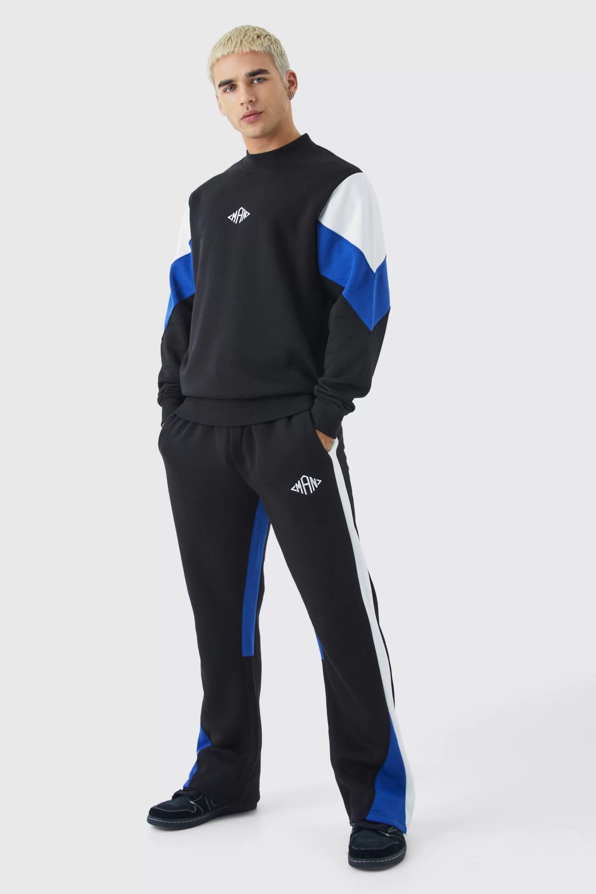 boohooMAN Man Colour Block Sweatshirt Gusset Tracksuit | UK