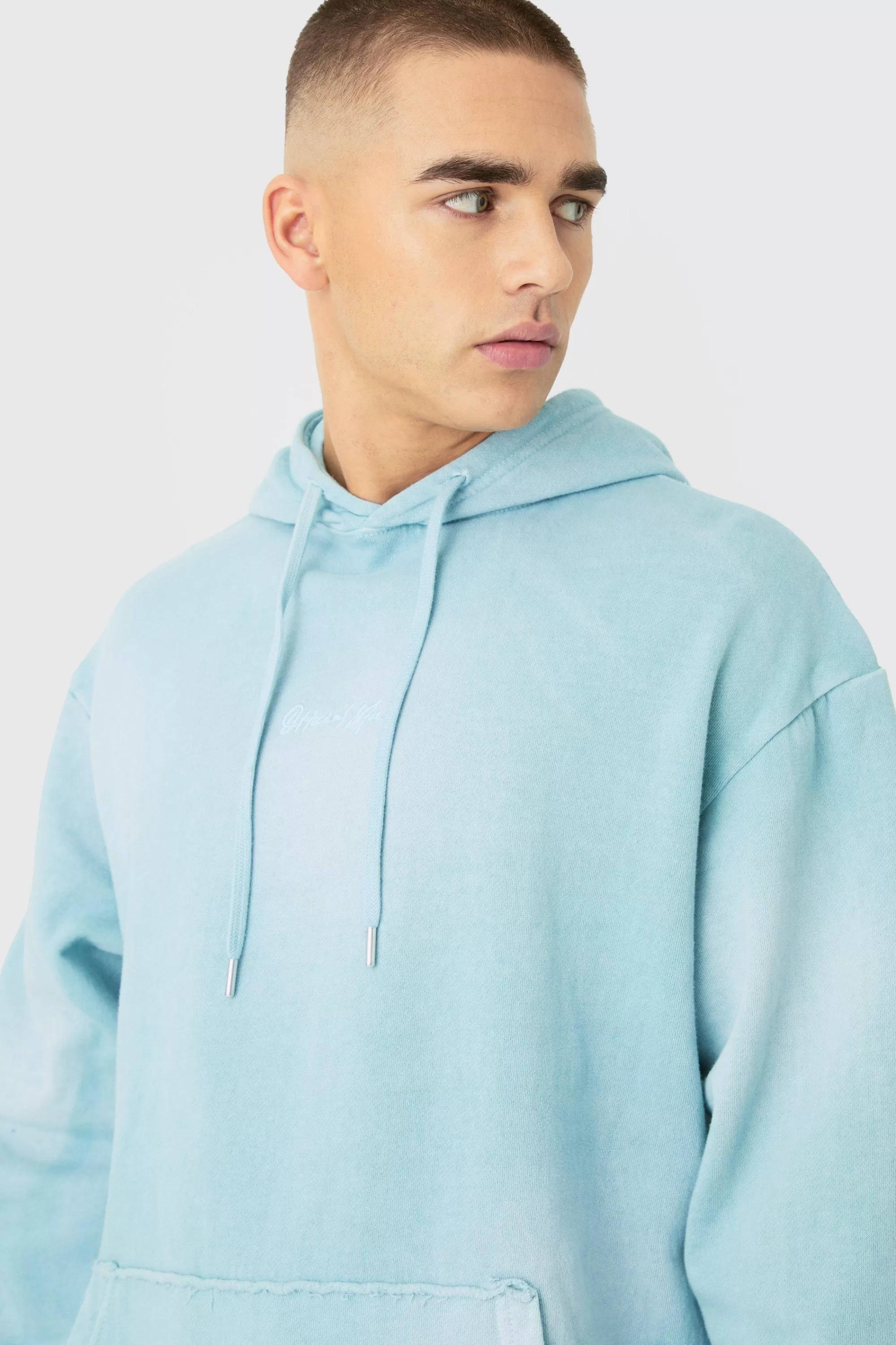 boohooMAN Man Embroidery Oversized Sun Bleached Wash Hooded Tracksuit | UK