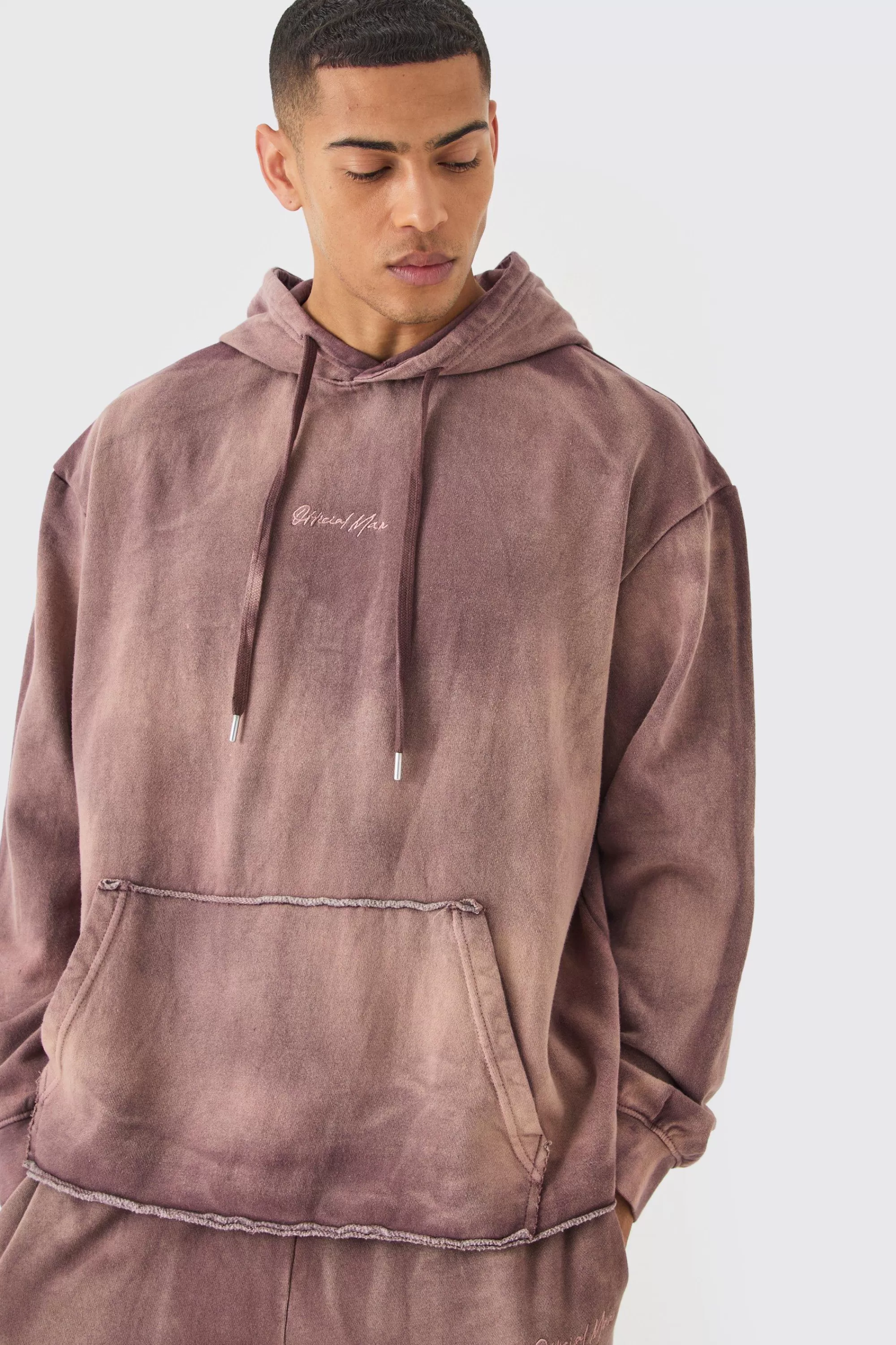boohooMAN Man Embroidery Oversized Sun Bleached Wash Hoodie | UK