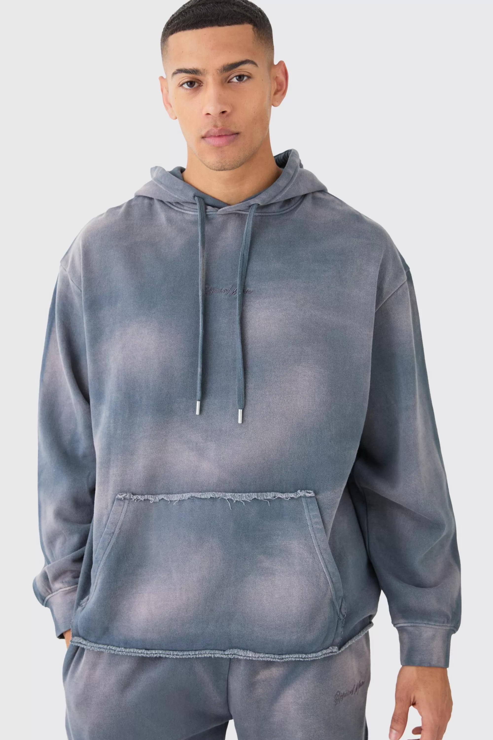 boohooMAN Man Embroidery Oversized Sun Bleached Wash Hoodie | UK
