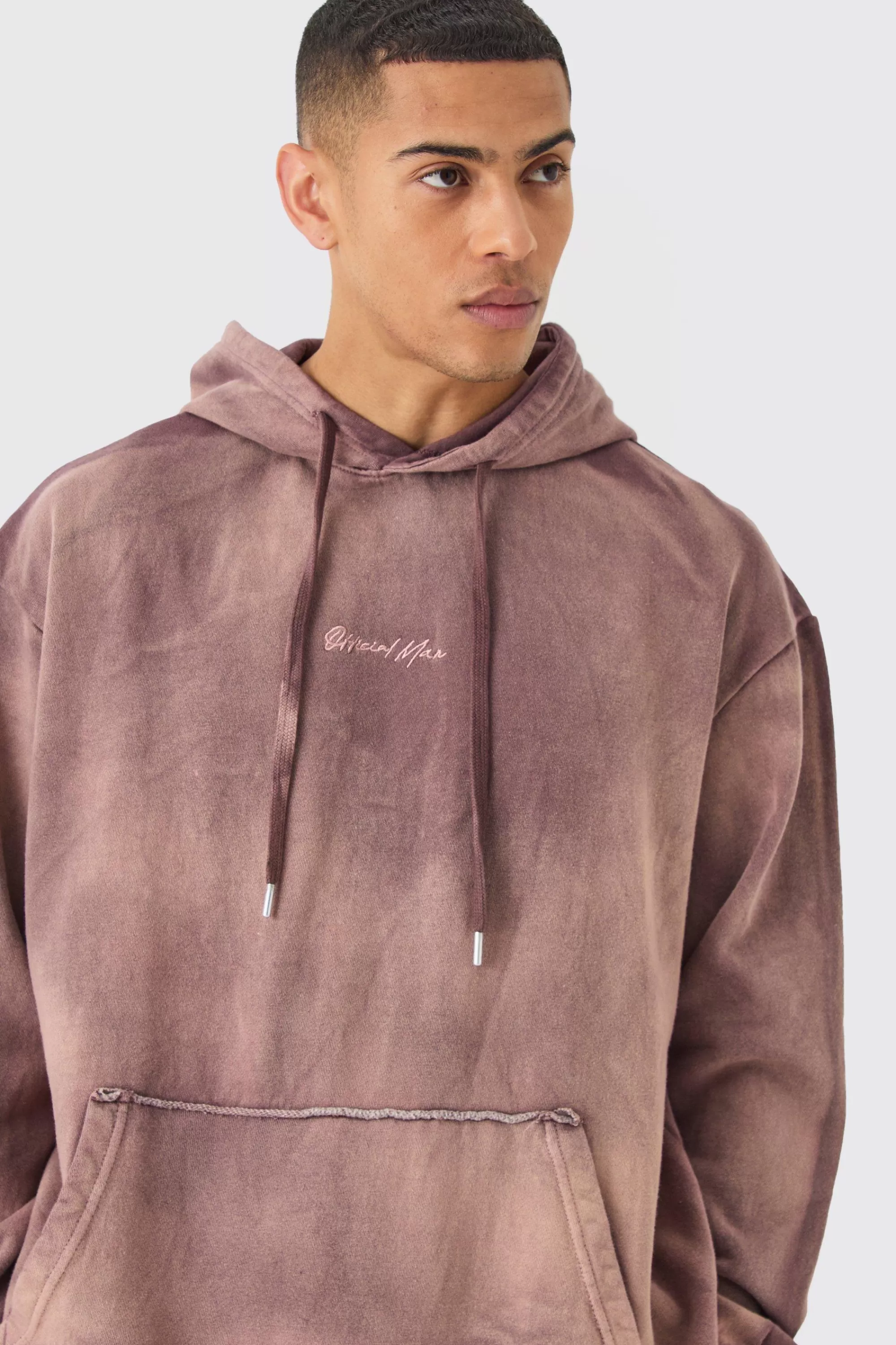 boohooMAN Man Embroidery Oversized Sun Bleached Wash Hoodie | UK