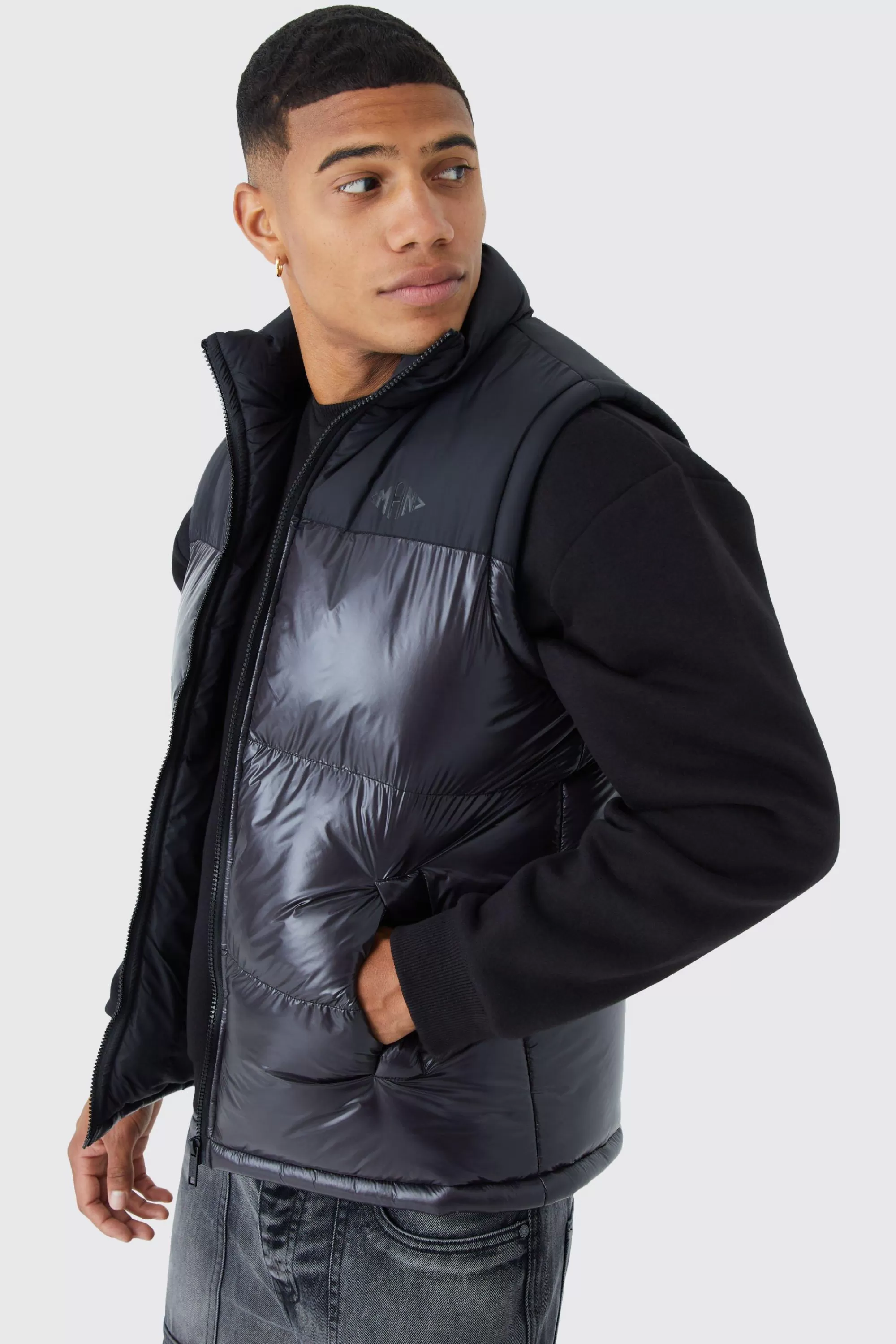 boohooMAN Man High Shine Colour Block Gilet | UK