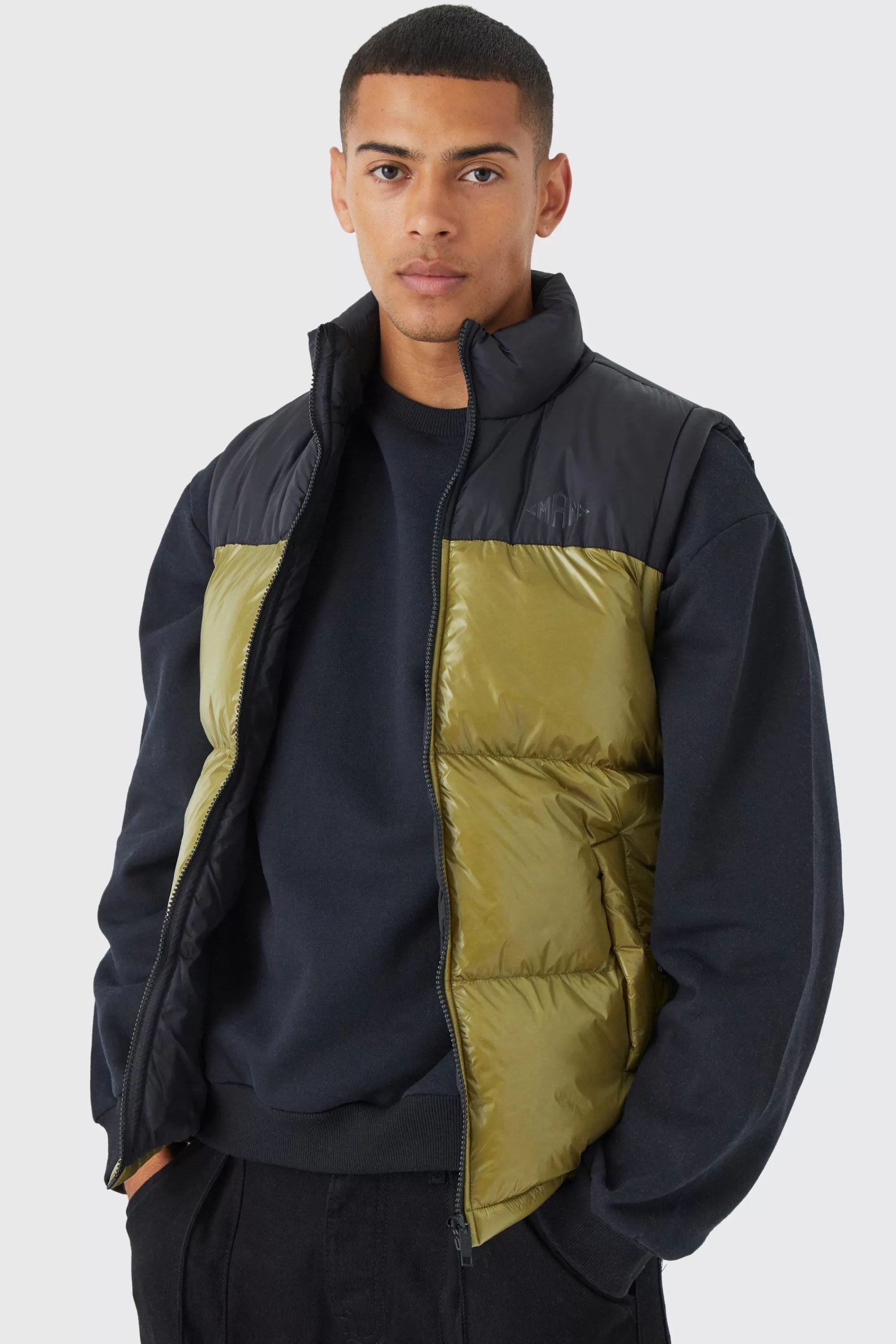 boohooMAN Man High Shine Colour Block Gilet | UK