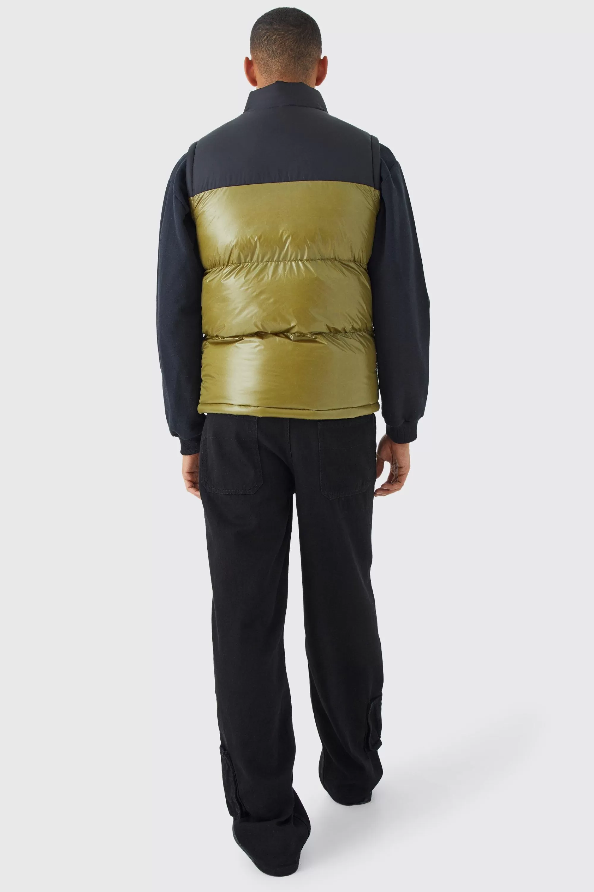 boohooMAN Man High Shine Colour Block Gilet | UK