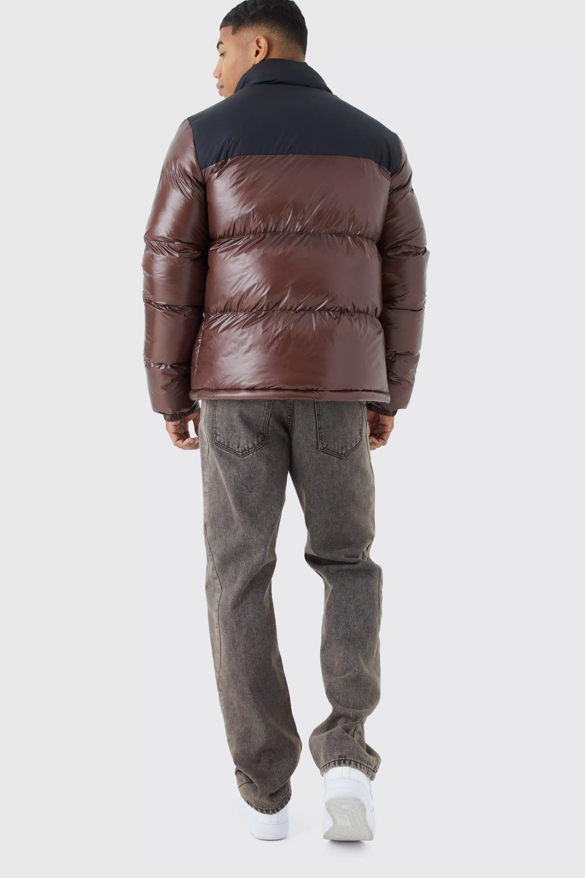 boohooMAN Man High Shine Colour Block Puffer | UK